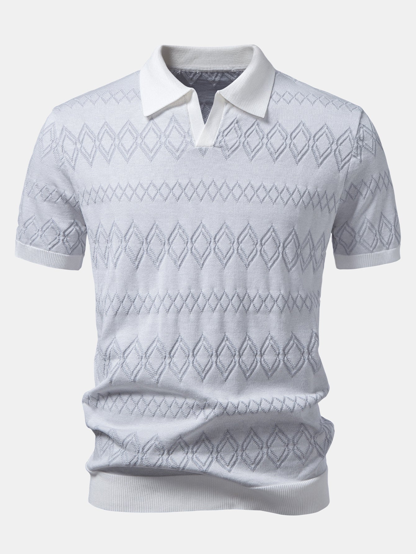 Geometric Jacquard Johnny Collar Polo - Image 7