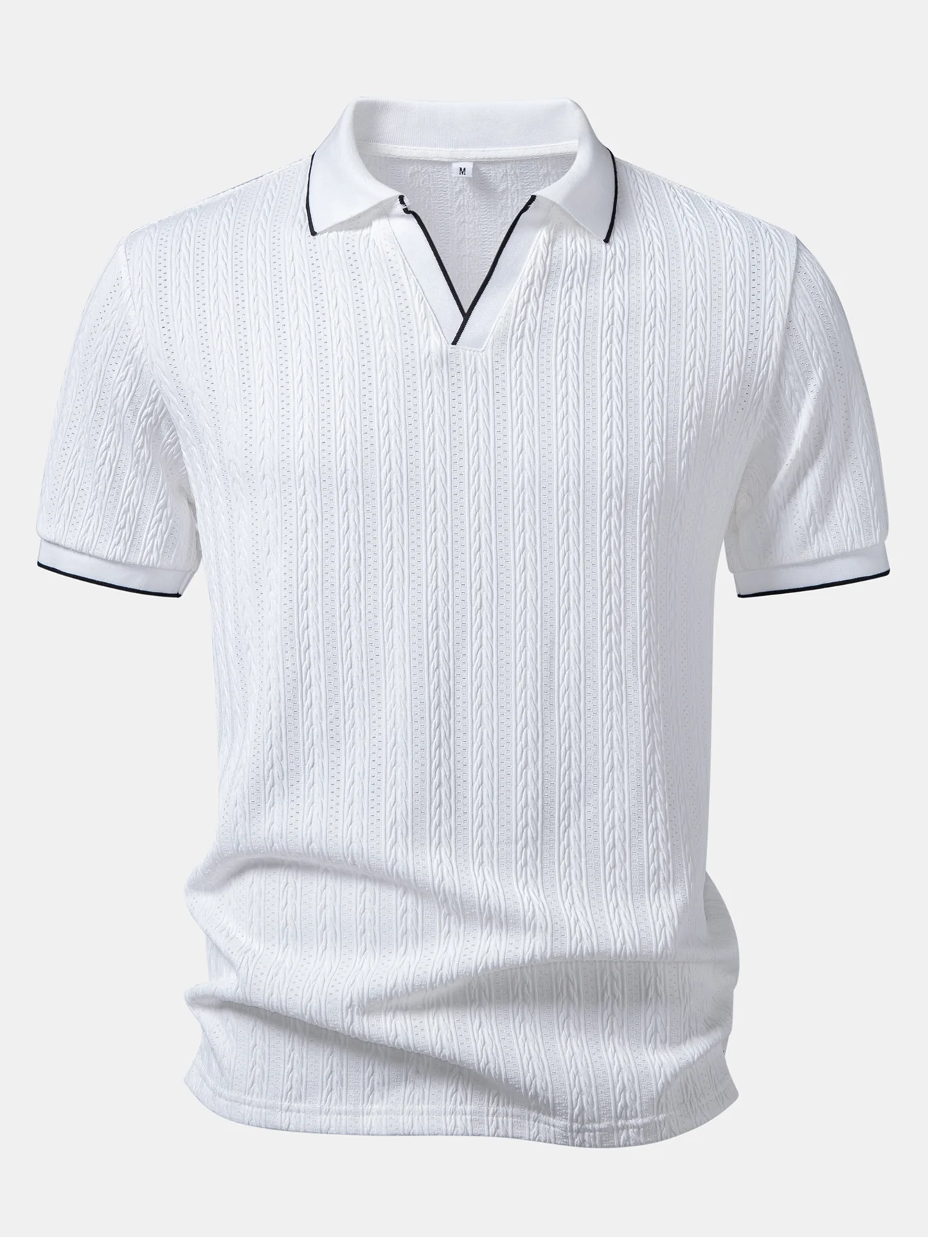 Geometric Jacquard Johnny Collar Polo & Slim Fit Tapered Trousers - Image 10