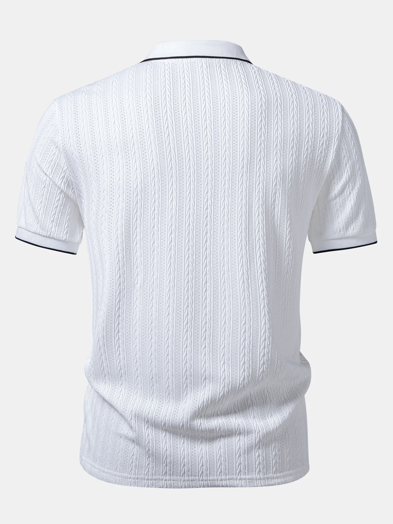 Geometric Jacquard Johnny Collar Polo & Slim Fit Tapered Trousers - Image 11