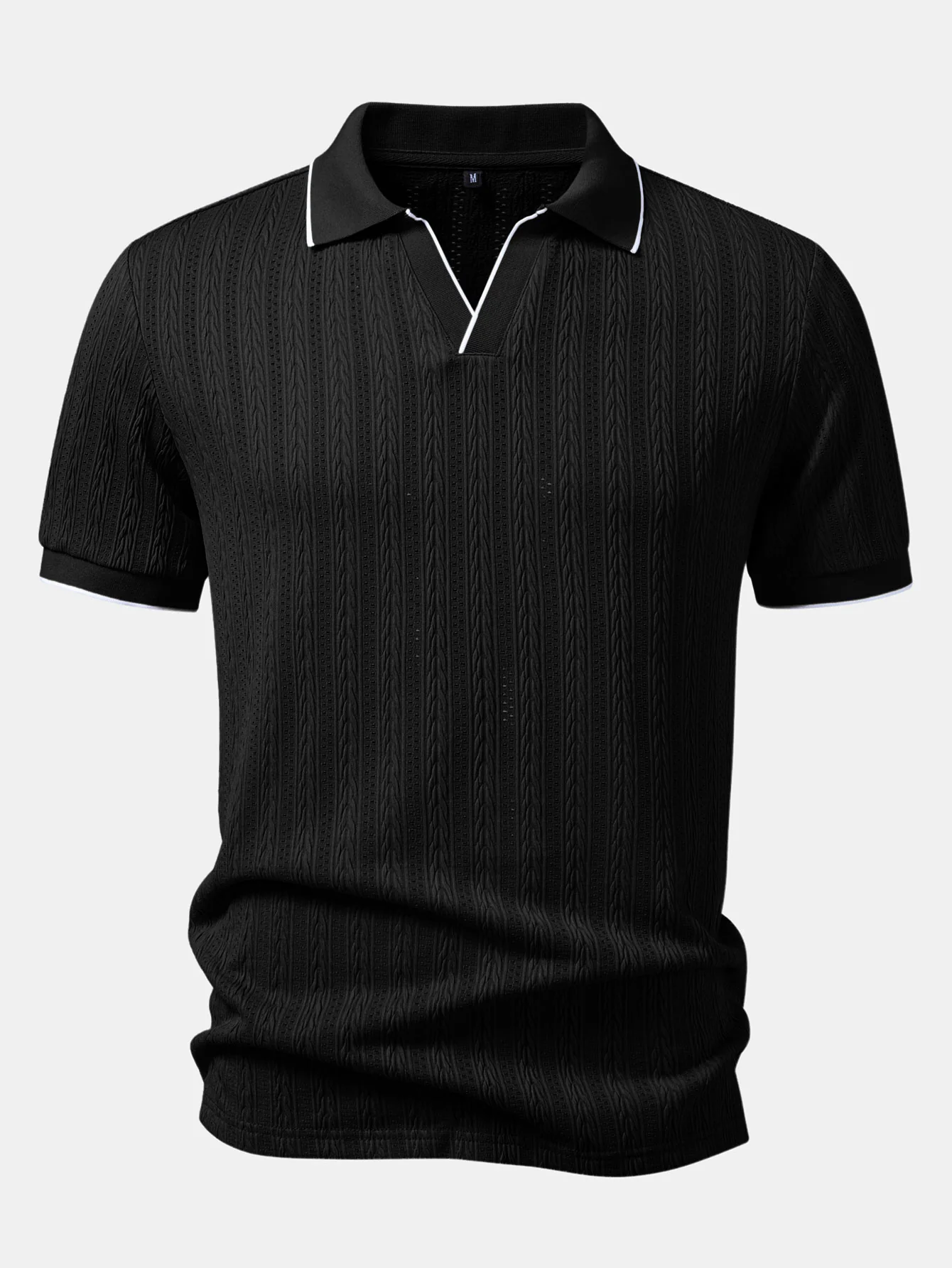 Geometric Jacquard Johnny Collar Polo & Slim Fit Tapered Trousers - Image 12