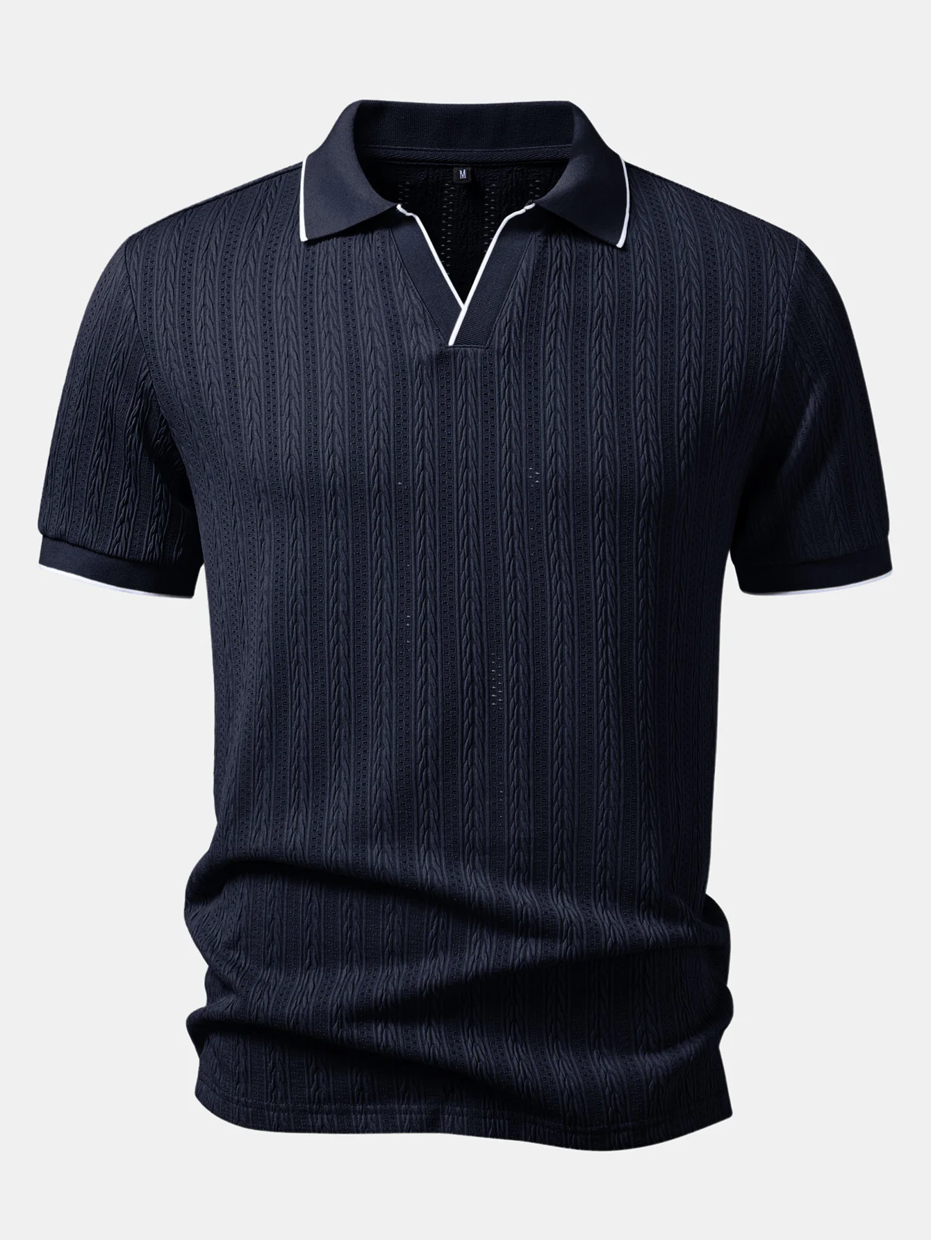 Geometric Jacquard Johnny Collar Polo & Slim Fit Tapered Trousers - Image 13