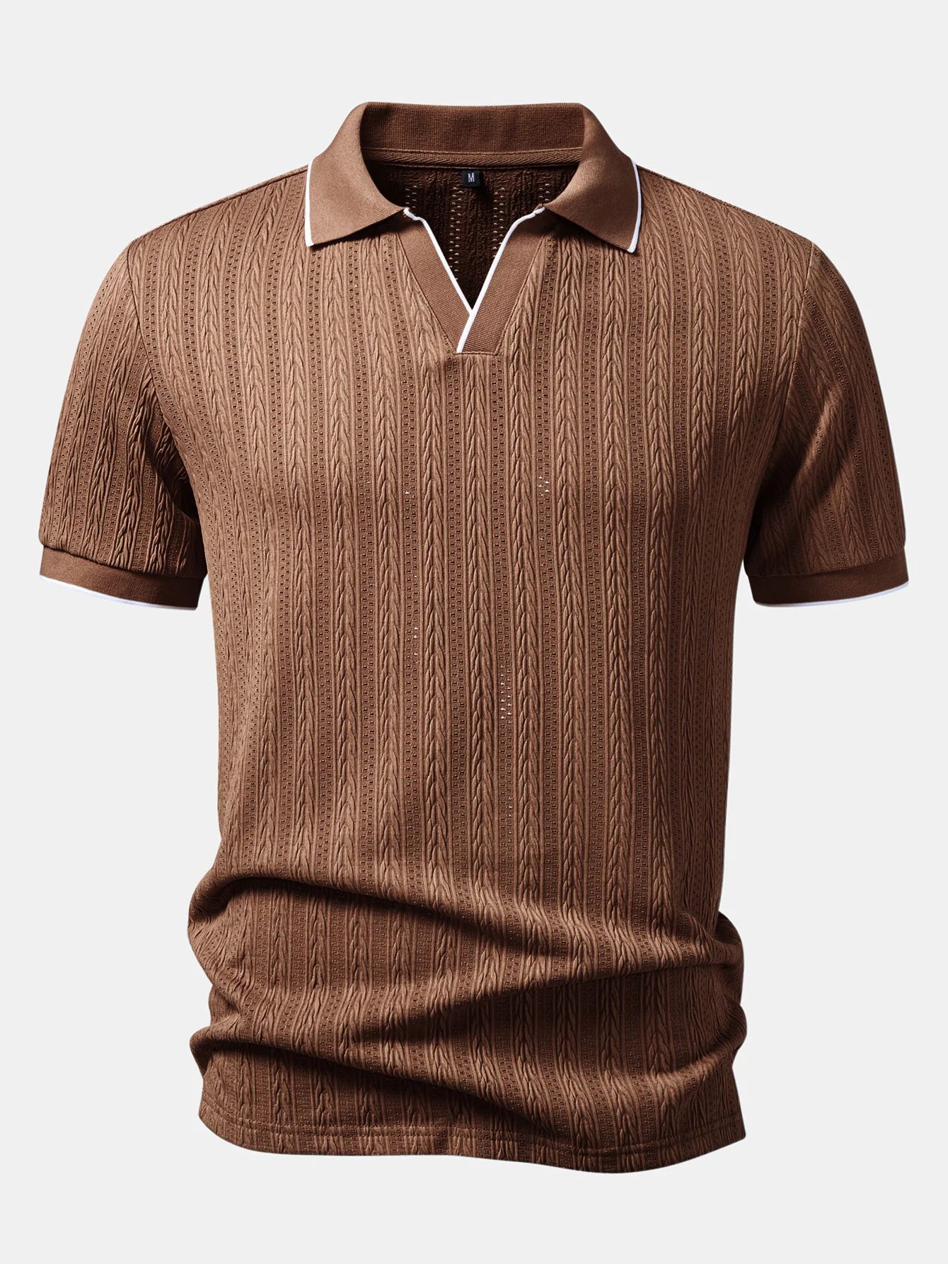 Geometric Jacquard Johnny Collar Polo - Image 10