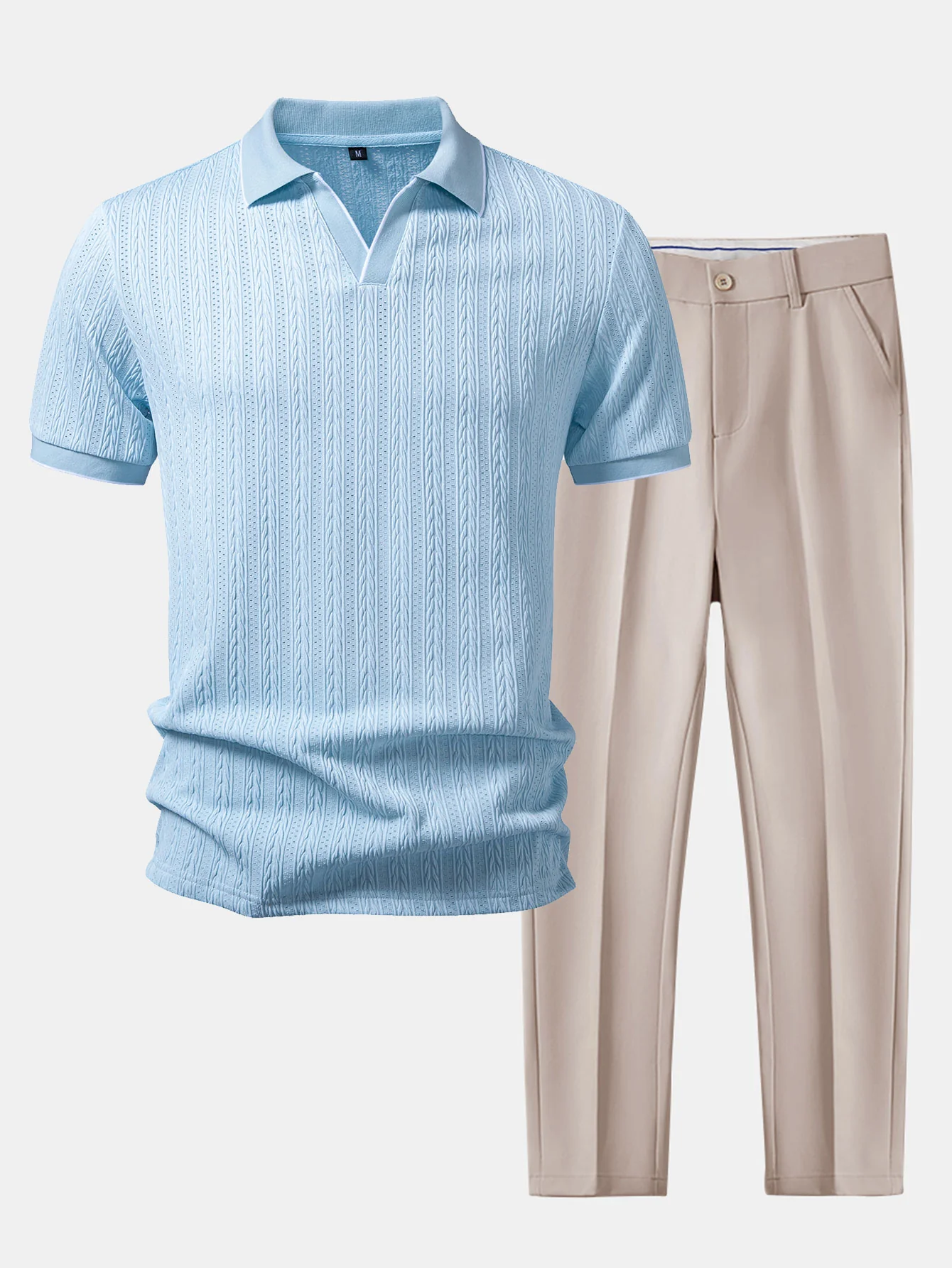 Geometric Jacquard Johnny Collar Polo & Slim Fit Tapered Trousers - Image 4