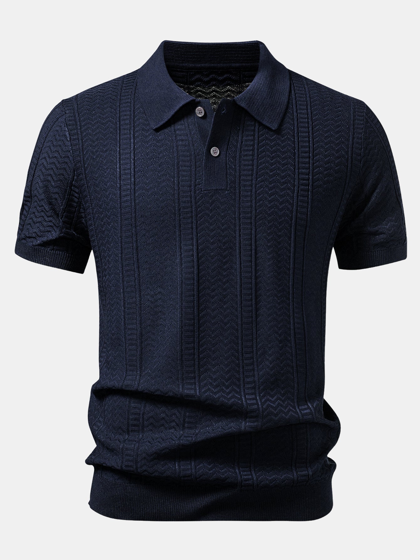 Geometric Jacquard Knit Polo - Image 3