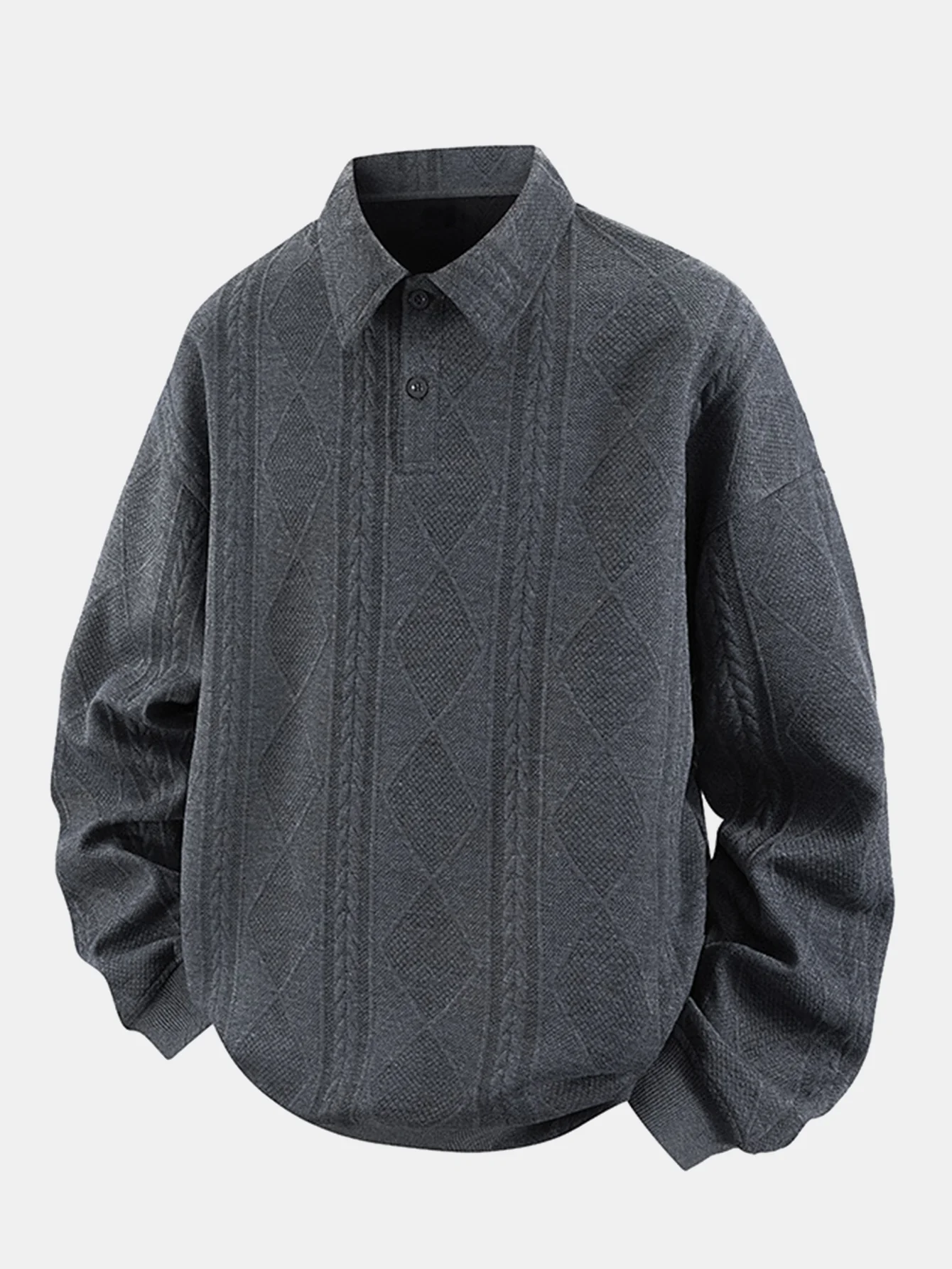 Geometrisches Jacquard Poloshirts Kragen Sweatshirt - Image 3