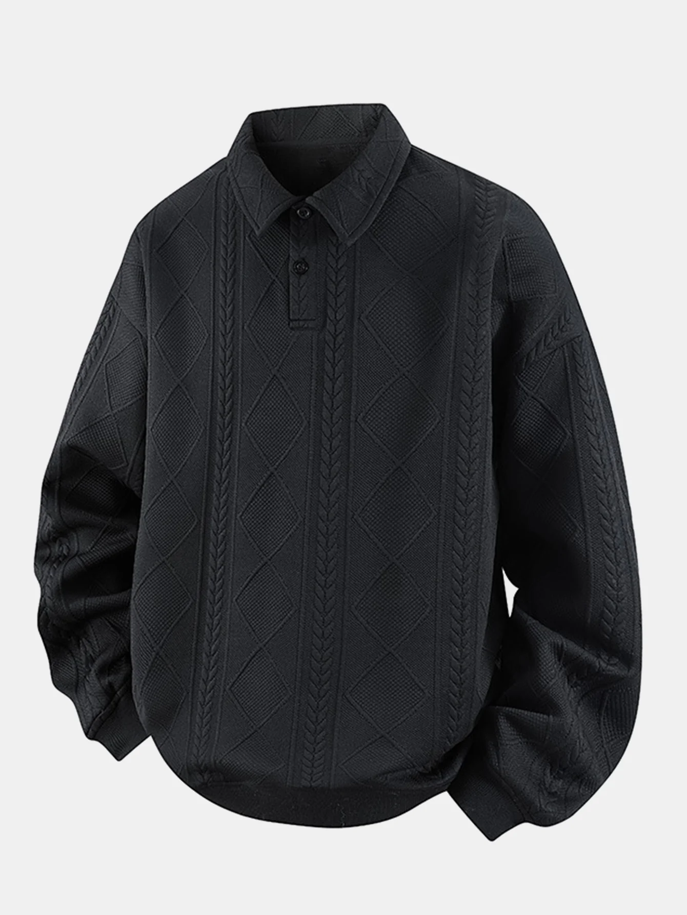 Geometrisches Jacquard Poloshirts Kragen Sweatshirt - Image 5
