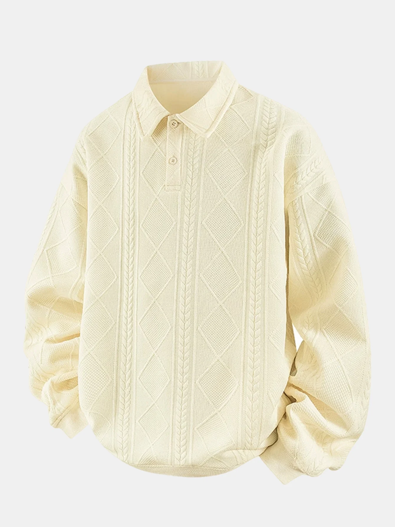 Geometrisches Jacquard Poloshirts Kragen Sweatshirt - Image 7