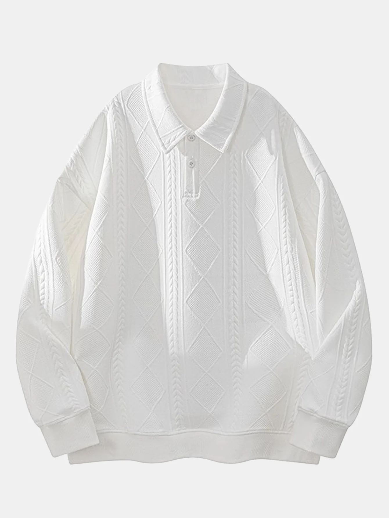 Geometrisches Jacquard Poloshirts Kragen Sweatshirt - Image 3