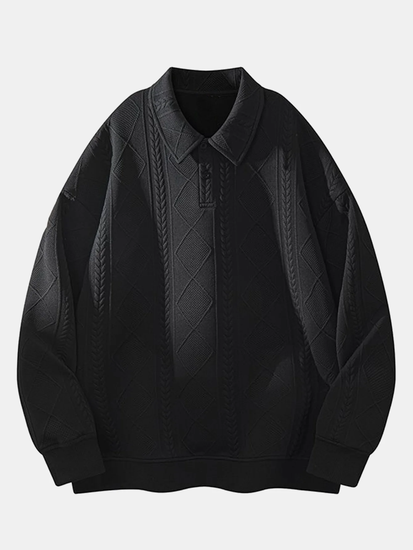 Geometrisches Jacquard Poloshirts Kragen Sweatshirt - Image 5
