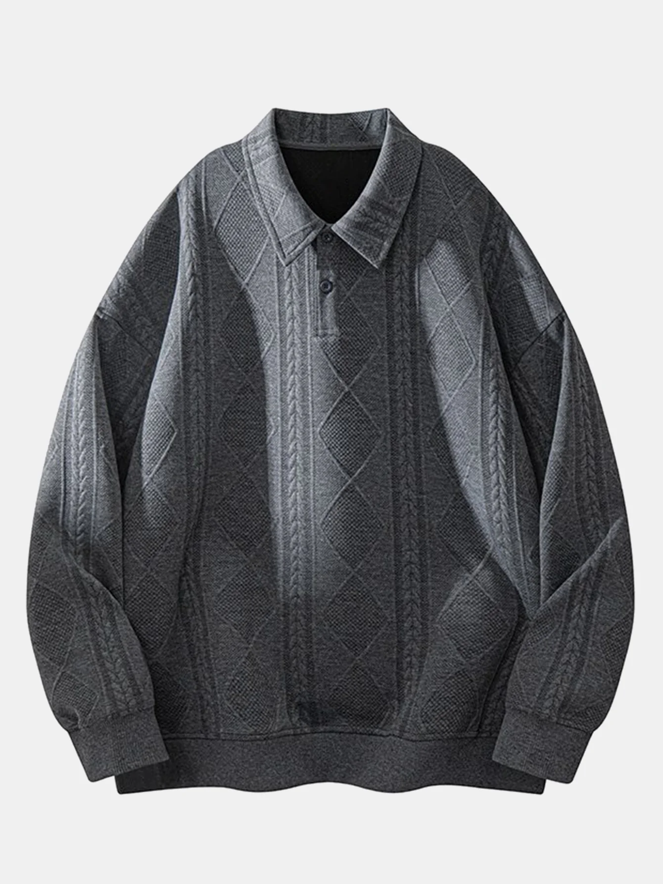 Geometrisches Jacquard Poloshirts Kragen Sweatshirt - Image 7