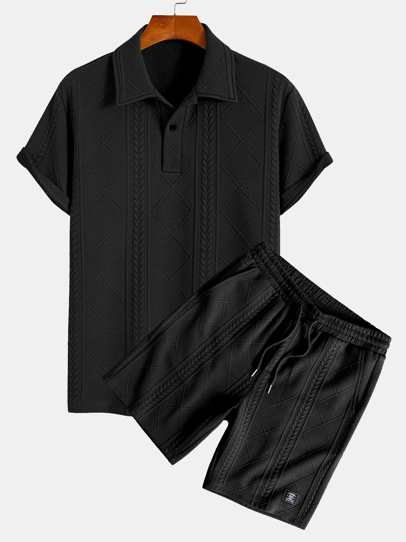 Geometrisches Jacquard-Polo & Shorts