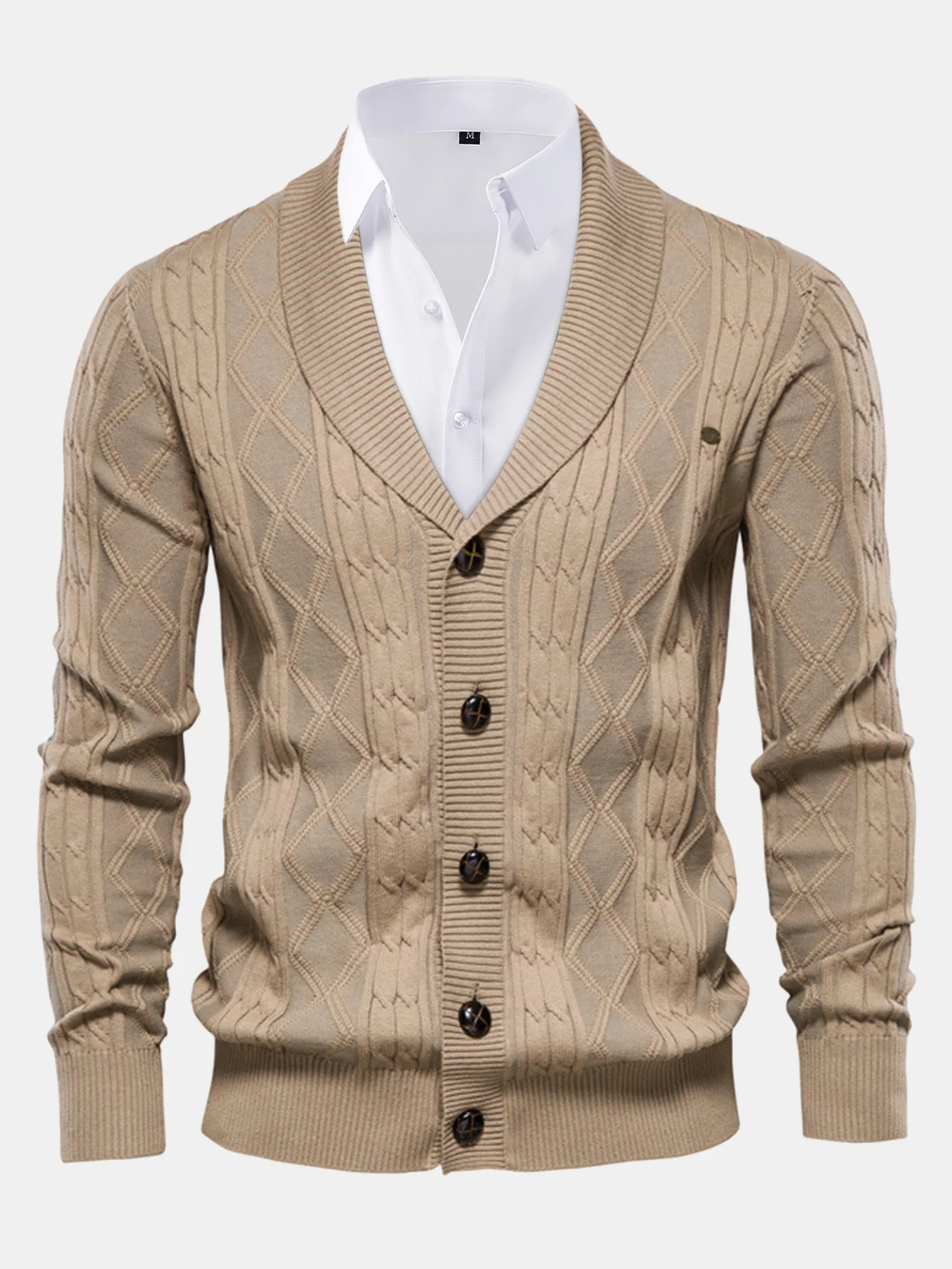 Geometrischer Jacquard Strickjacke mit Schalkragen Pullover - Image 10