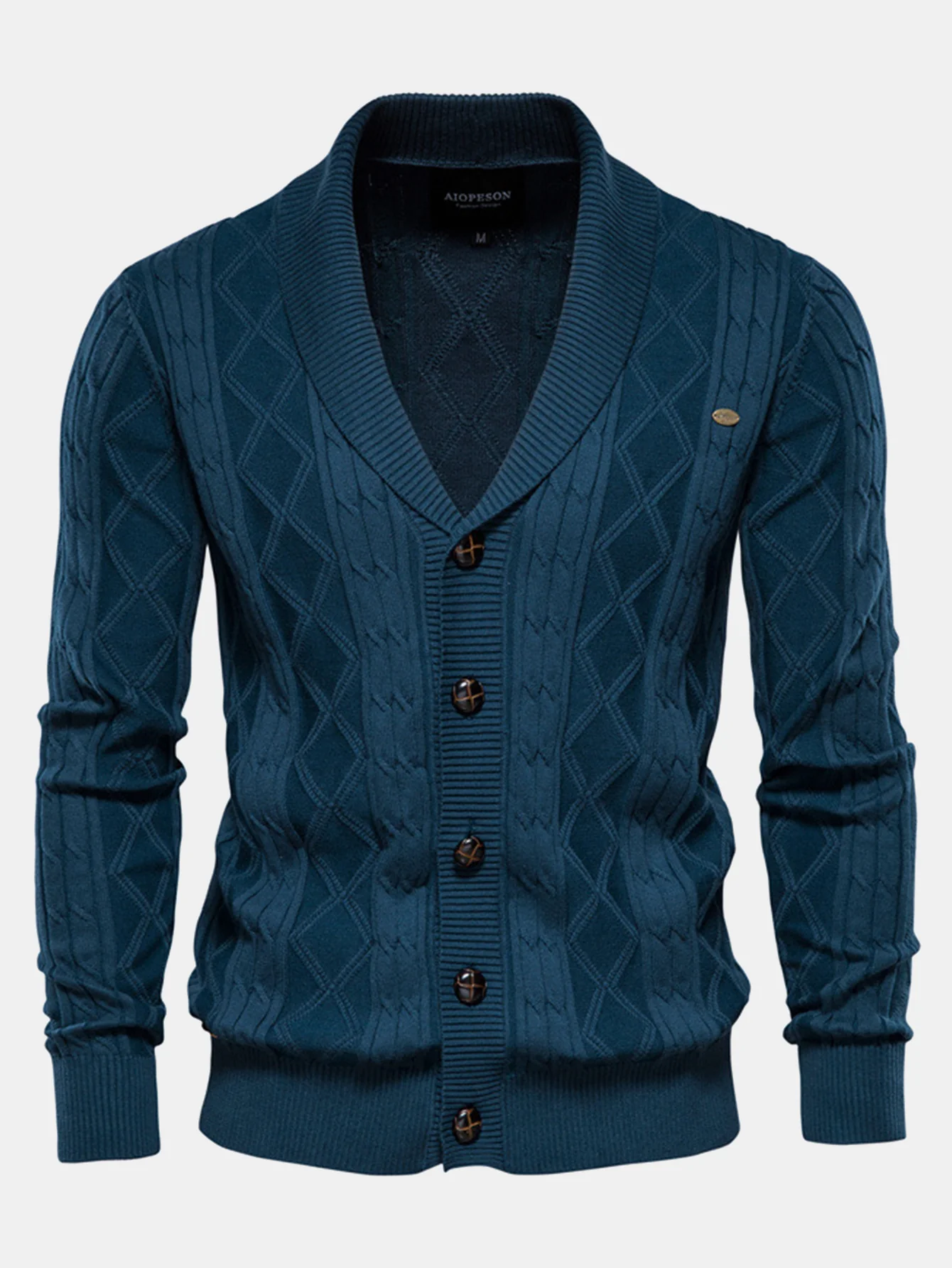 Geometrischer Jacquard Strickjacke mit Schalkragen Pullover - Image 11
