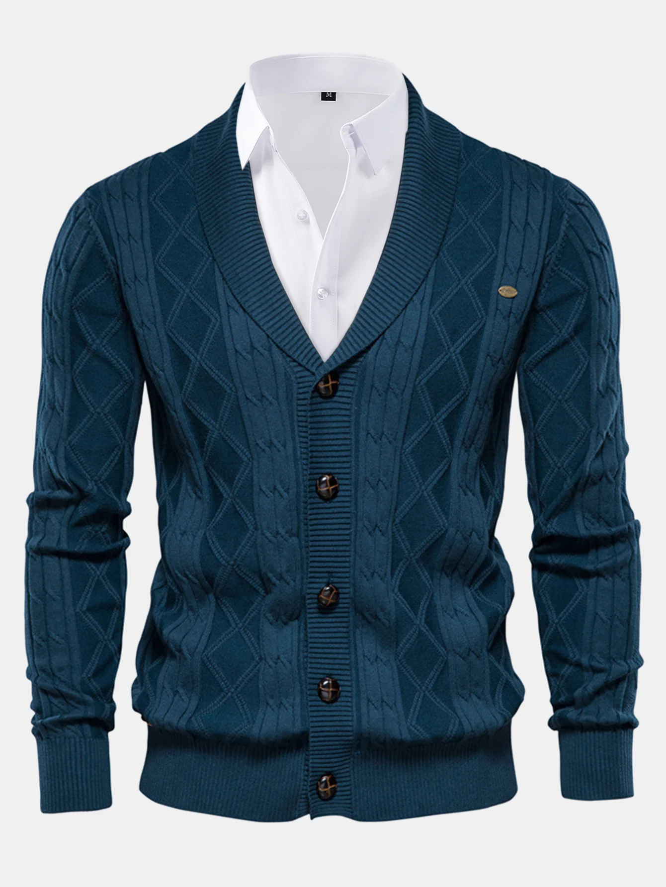 Geometrischer Jacquard Strickjacke mit Schalkragen Pullover - Image 12