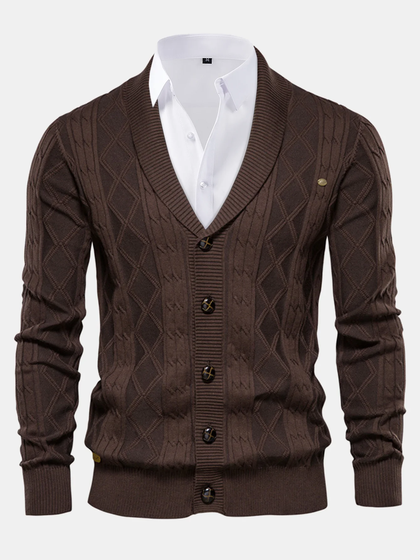 Geometrischer Jacquard Strickjacke mit Schalkragen Pullover - Image 2