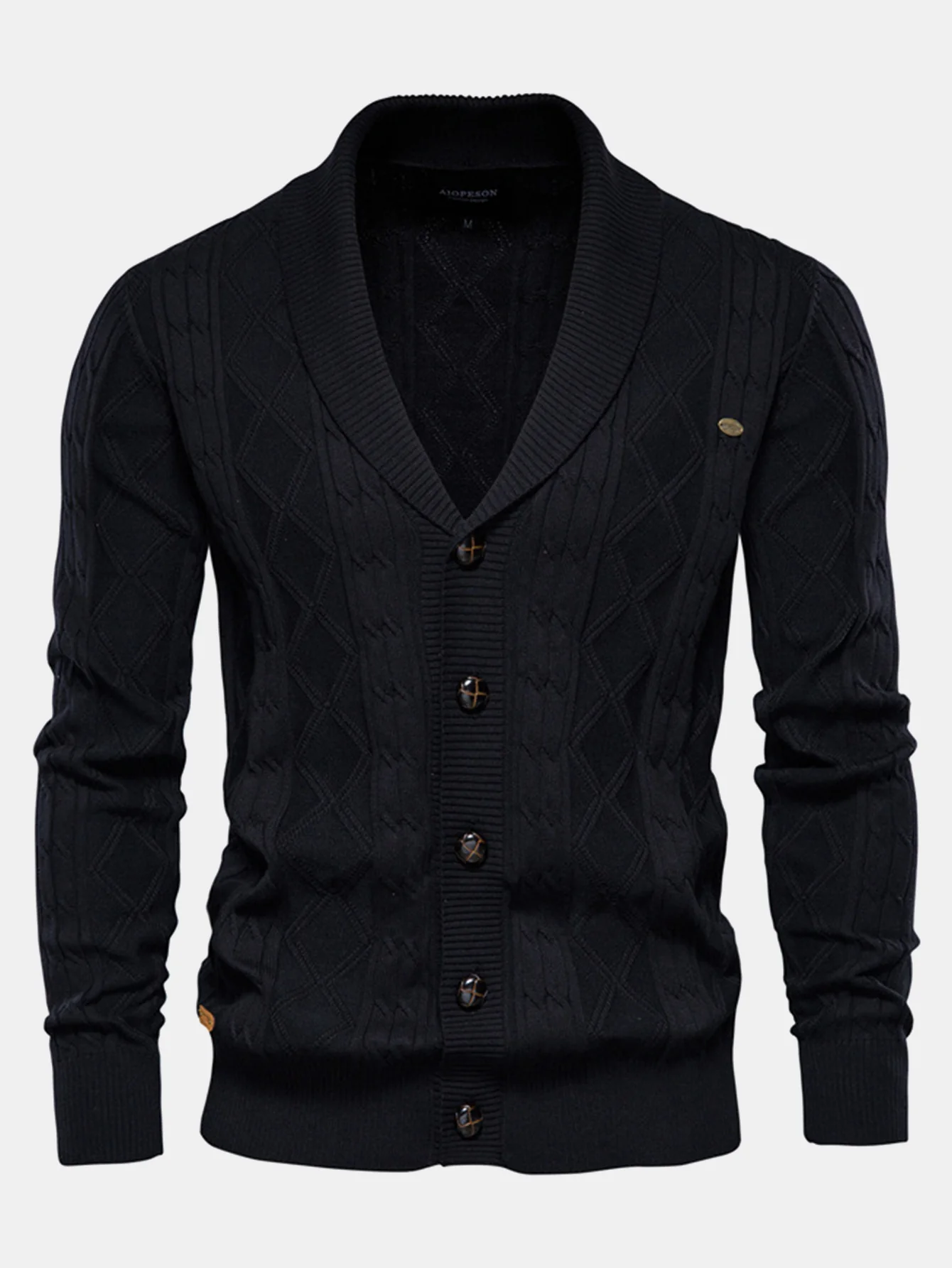 Geometrischer Jacquard Strickjacke mit Schalkragen Pullover - Image 3