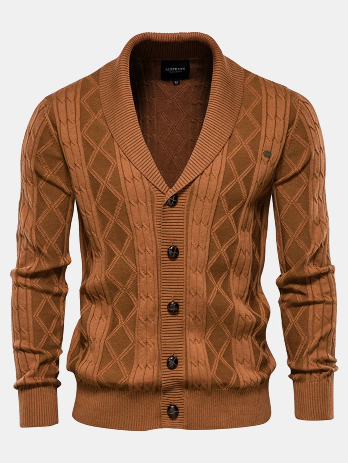 Geometrischer Jacquard Strickjacke mit Schalkragen Pullover - Image 7