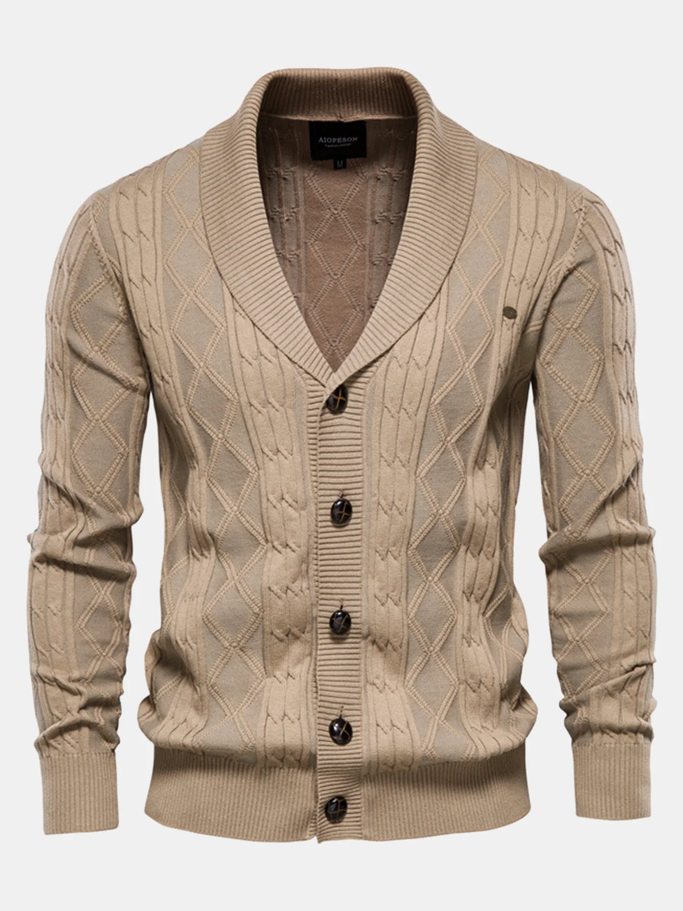 Geometrischer Jacquard Strickjacke mit Schalkragen Pullover - Image 9