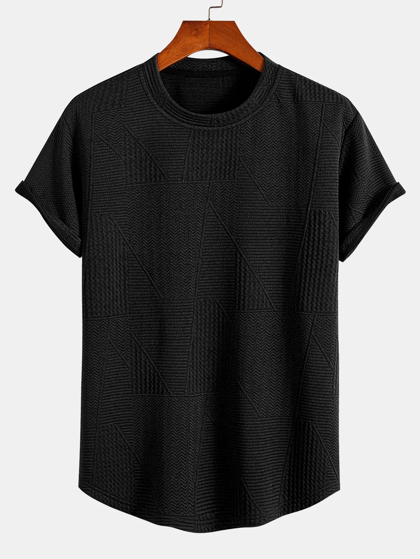 Geometrisches Jacquard T-Shirt mit kurzen Ärmeln und Shorts mit Bogen-Saum - Image 3
