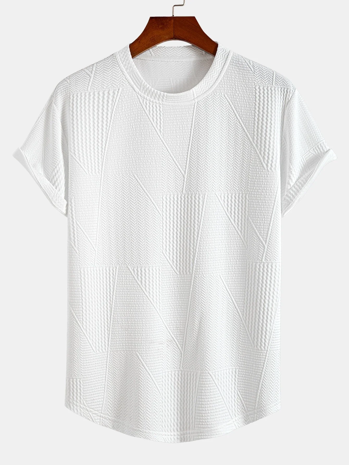 Geometrisches Jacquard T-Shirt mit kurzen Ärmeln und Shorts mit Bogen-Saum - Image 4
