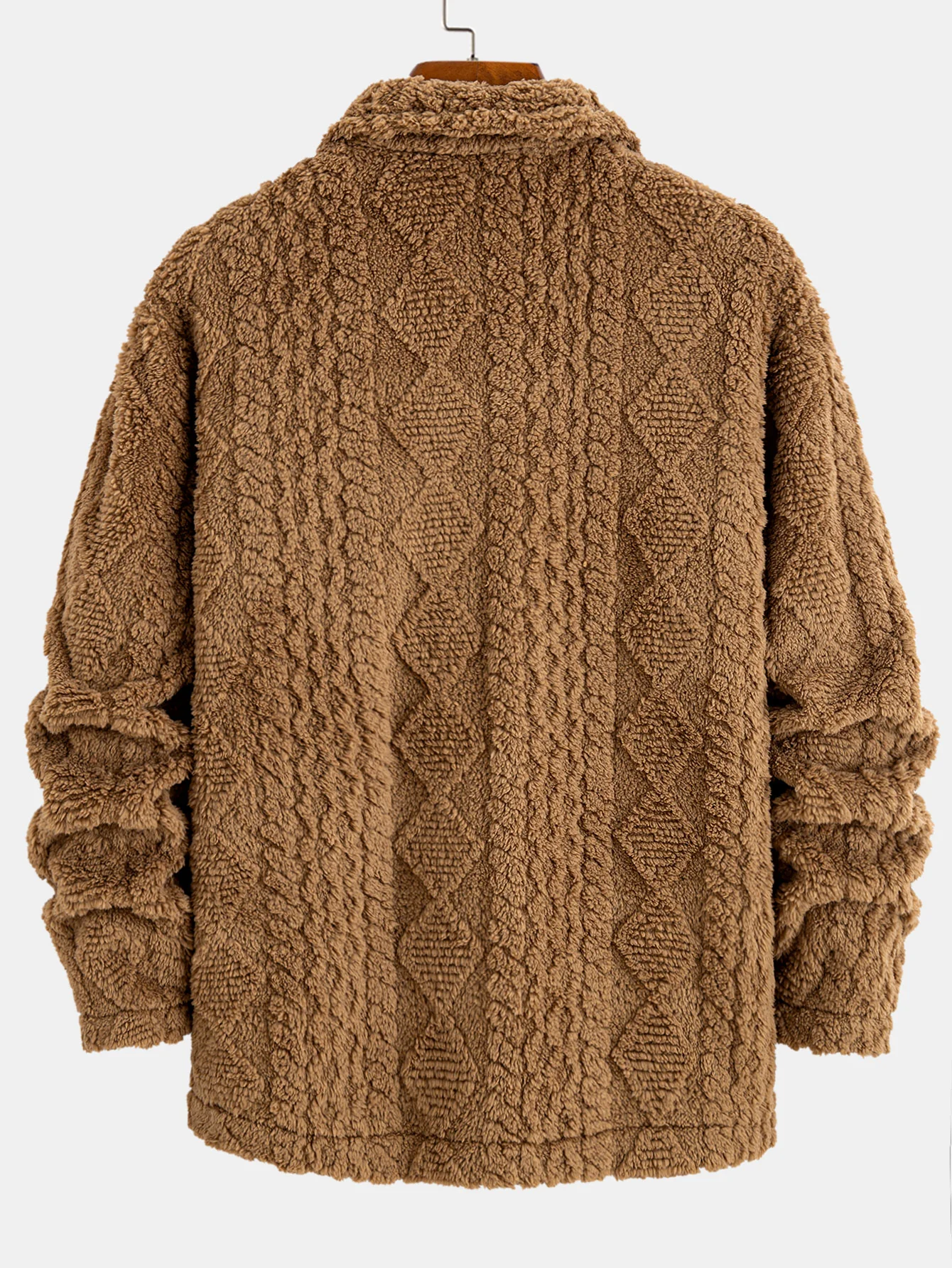 Geometric Jacquard Teddy Fleece Button Up Shirt - Image 2