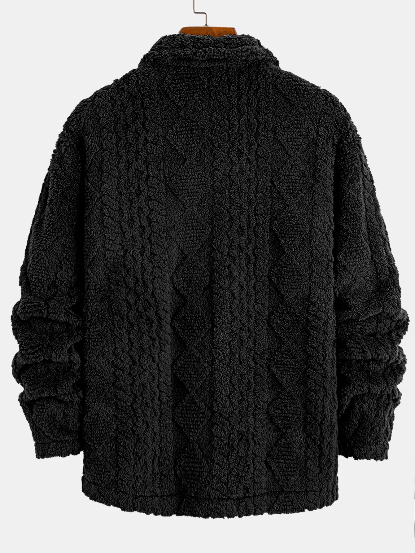 Geometric Jacquard Teddy Fleece Button Up Shirt - Image 4