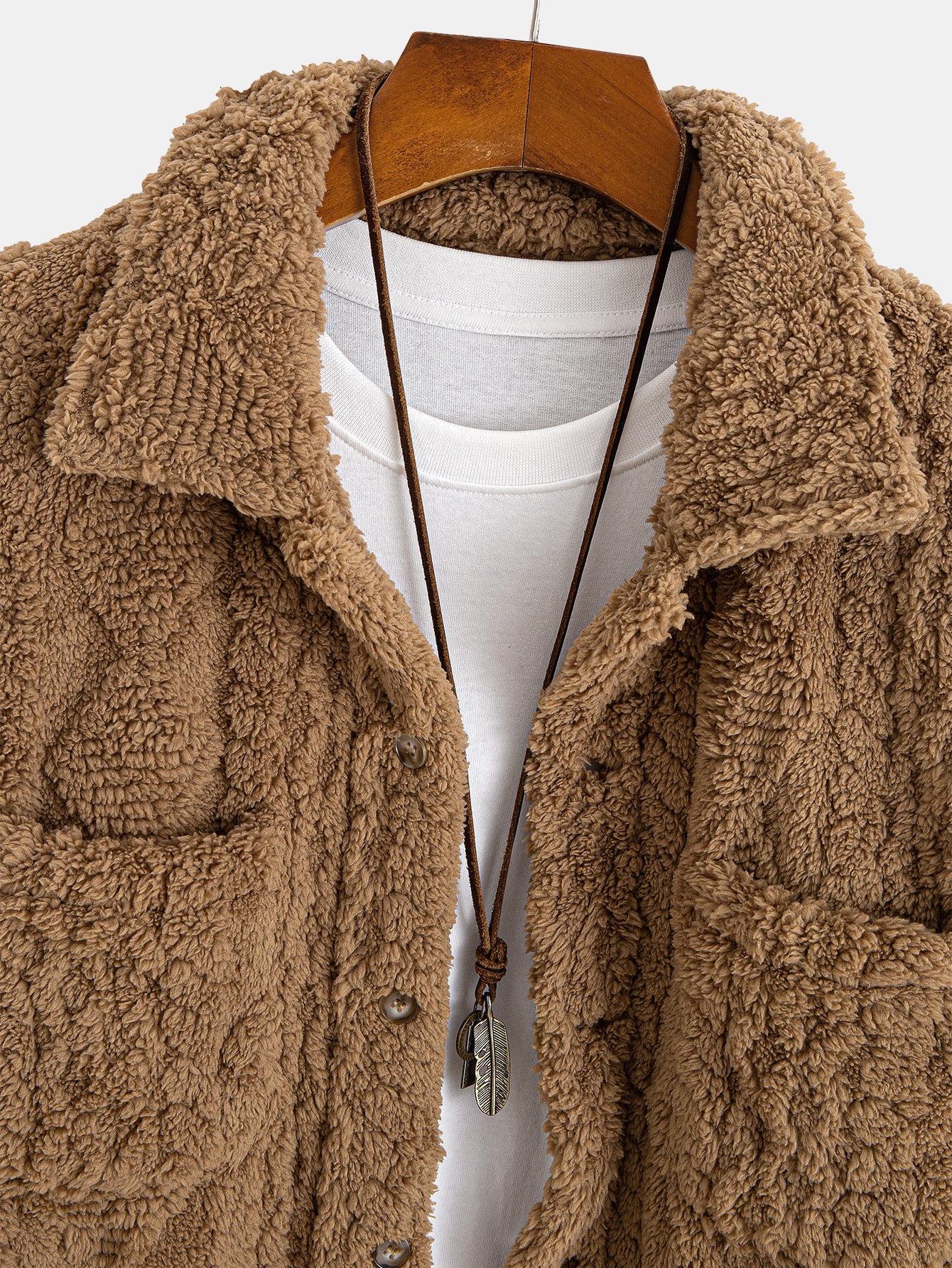 Geometric Jacquard Teddy Fleece Button Up Shirt - Image 5