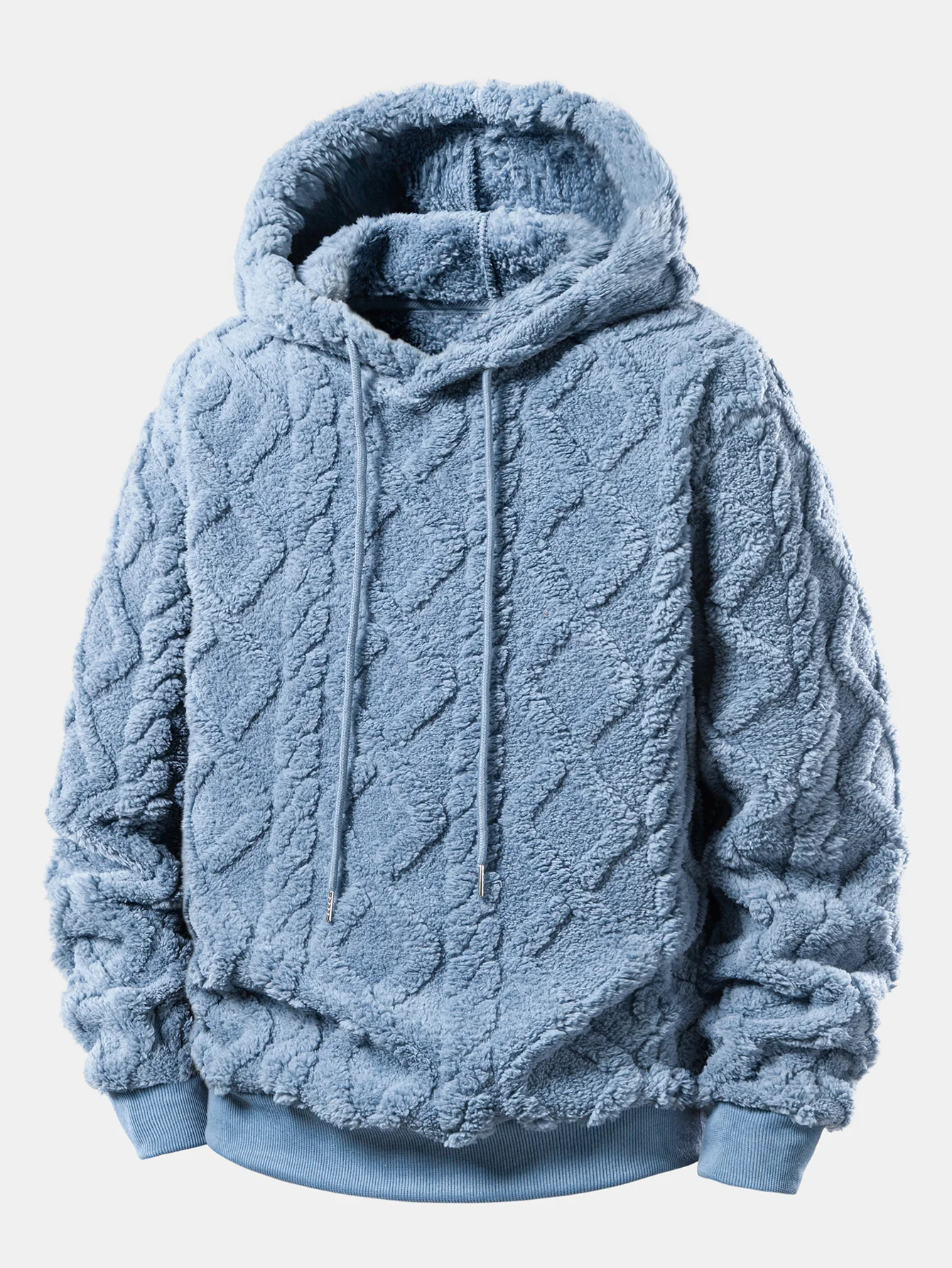 Relax Fit Geometric Jacquard Teddy Fleece Hoodie