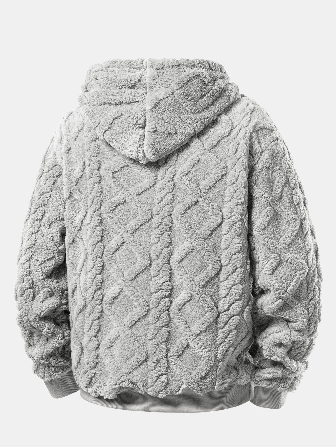 Relax Fit Geometric Jacquard Teddy Fleece Hoodie - Image 10