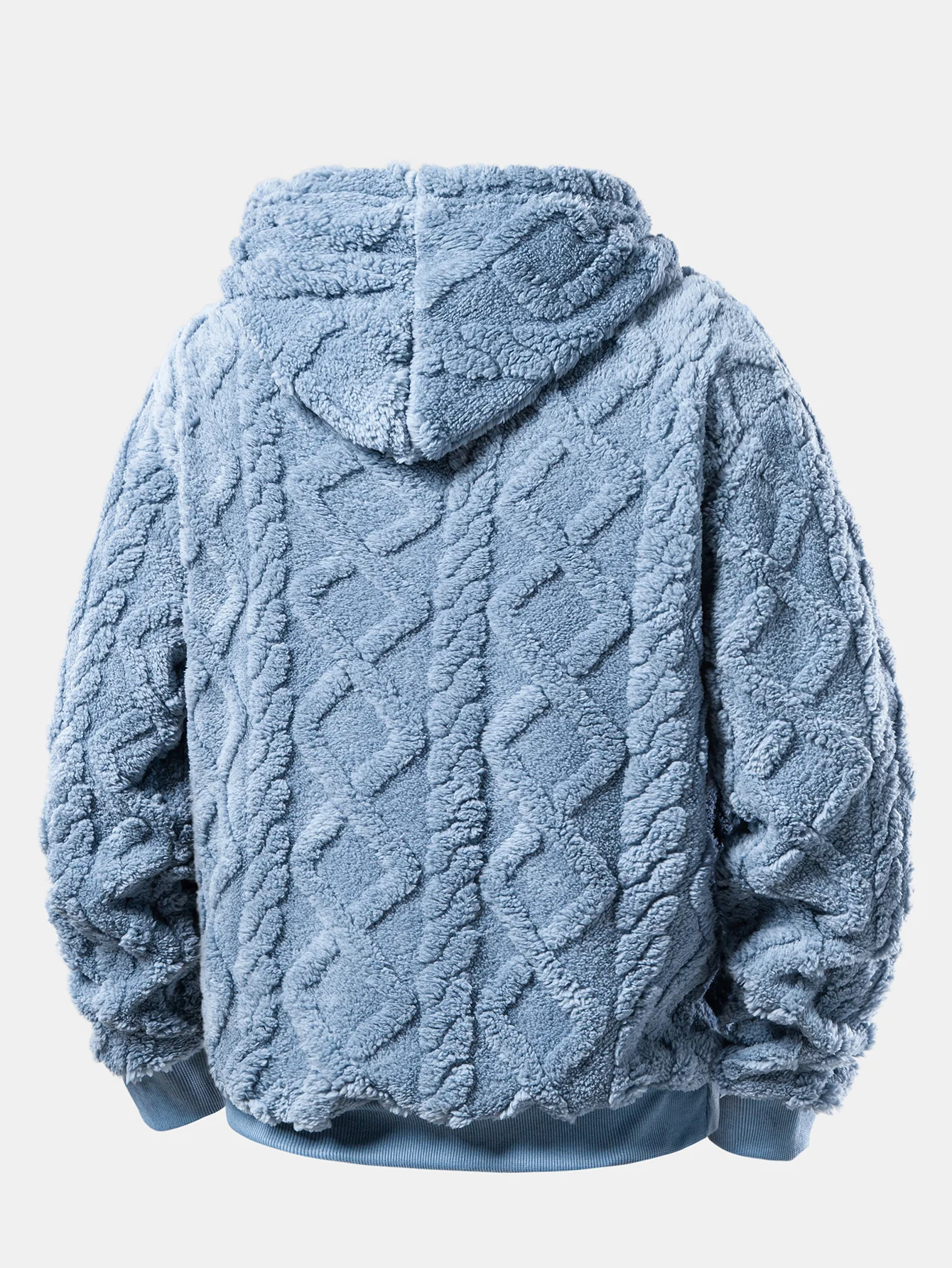 Relax Fit Geometric Jacquard Teddy Fleece Hoodie - Image 2