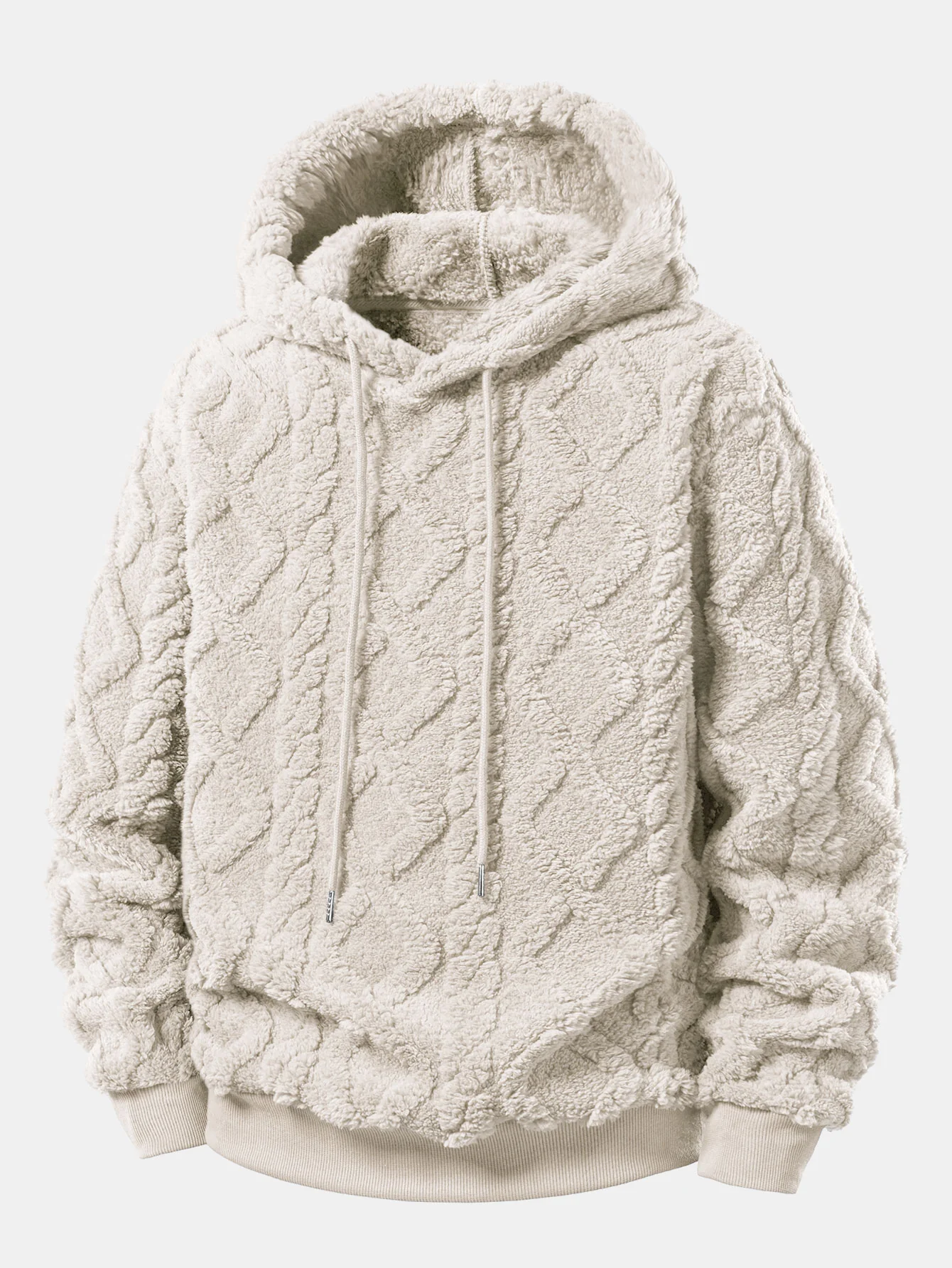 Relax Fit Geometric Jacquard Teddy Fleece Hoodie - Image 3
