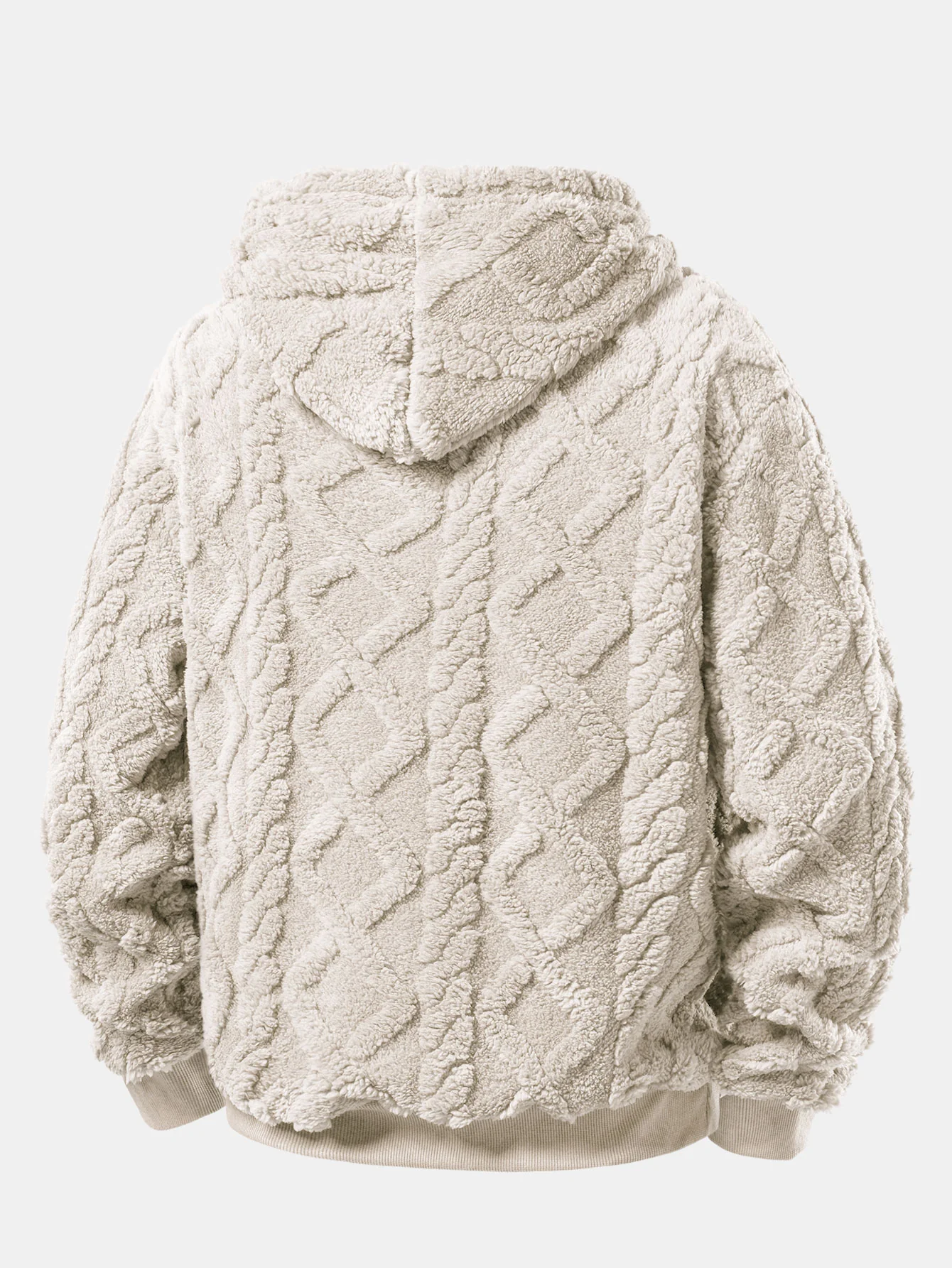 Relax Fit Geometric Jacquard Teddy Fleece Hoodie - Image 4