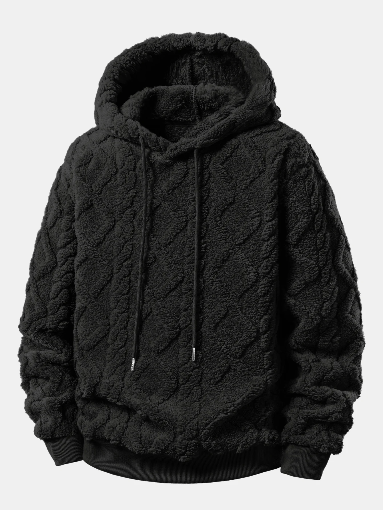 Relax Fit Geometric Jacquard Teddy Fleece Hoodie - Image 5