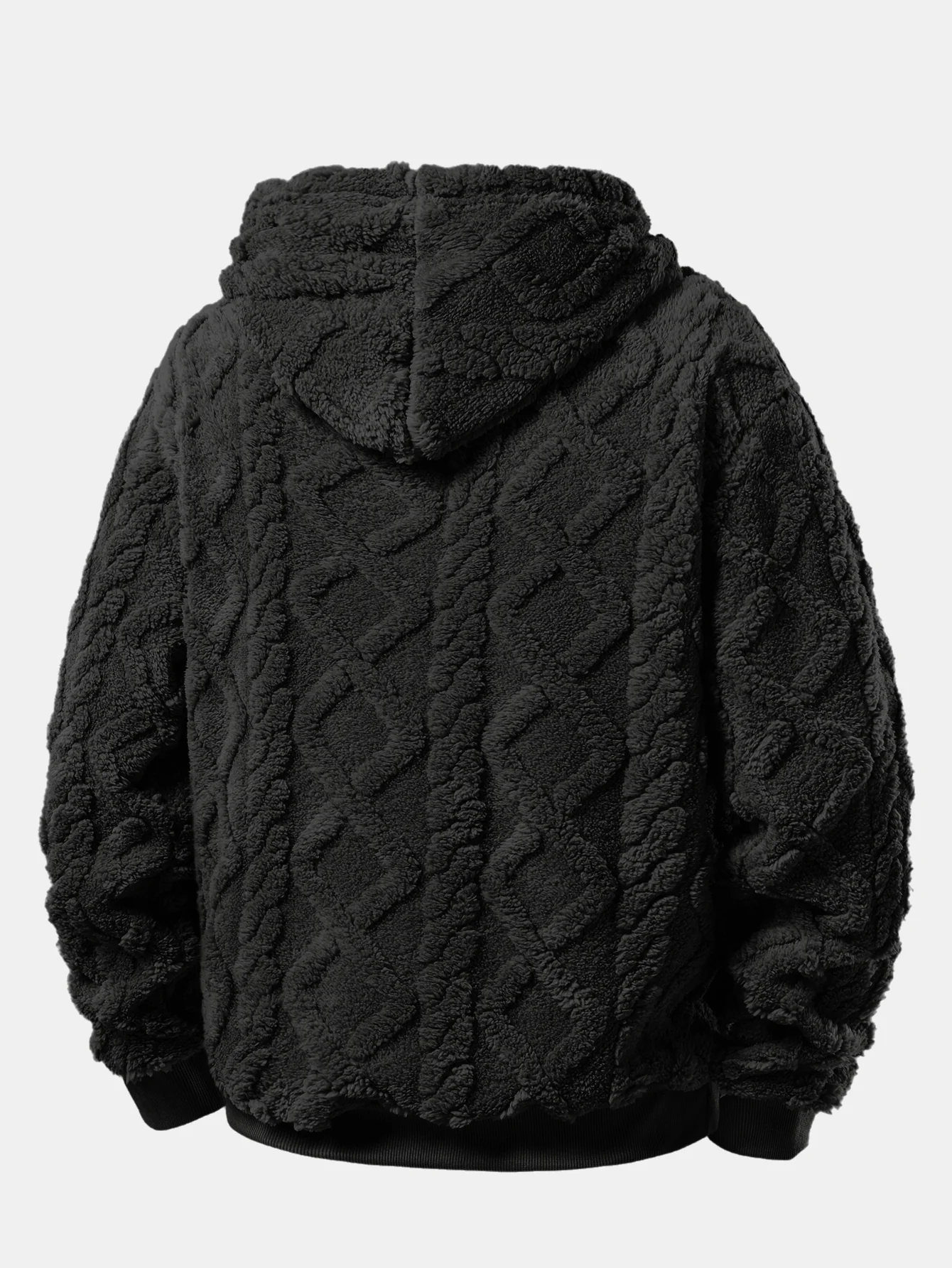 Relax Fit Geometric Jacquard Teddy Fleece Hoodie - Image 6