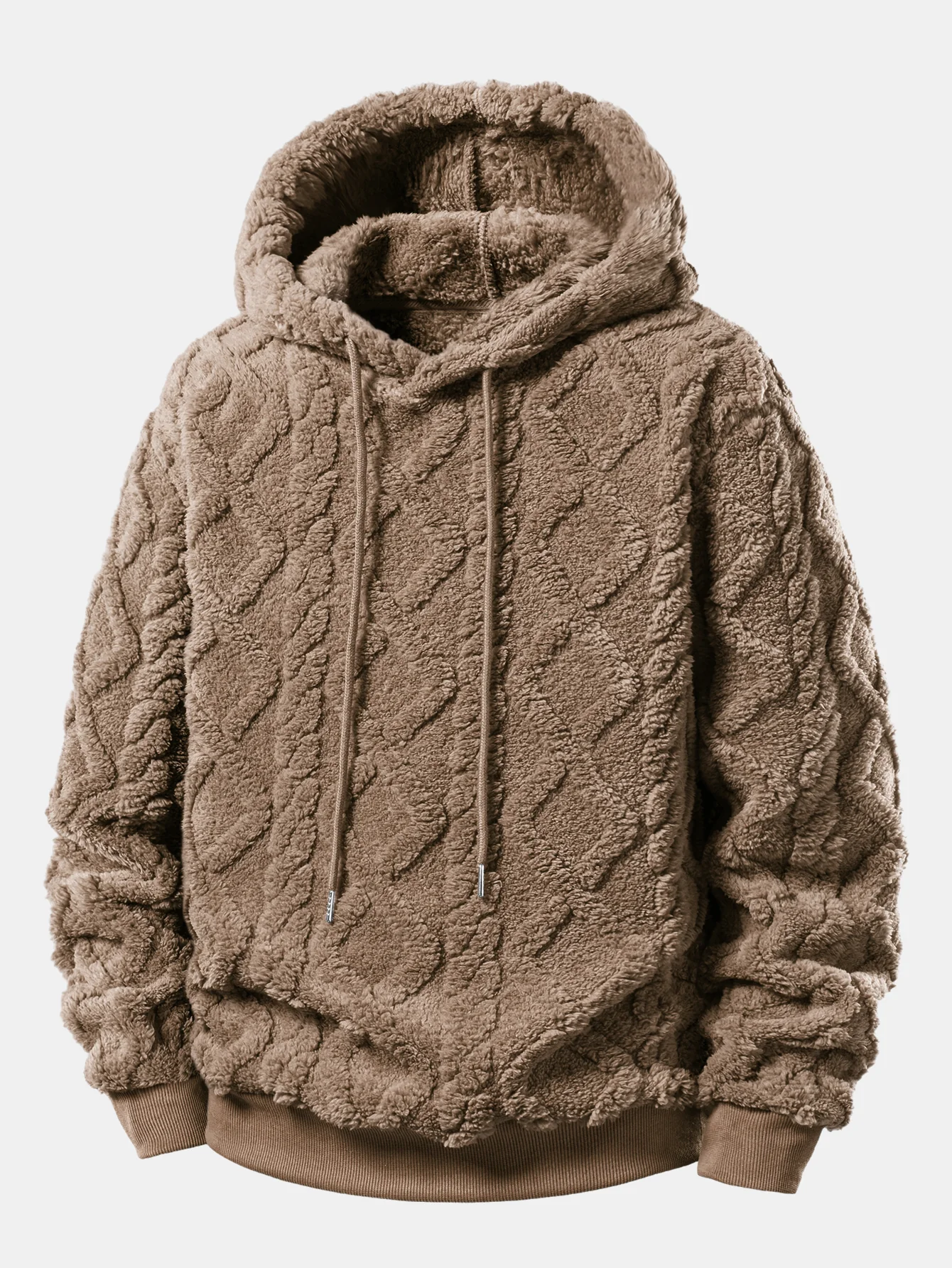 Relax Fit Geometric Jacquard Teddy Fleece Hoodie - Image 7