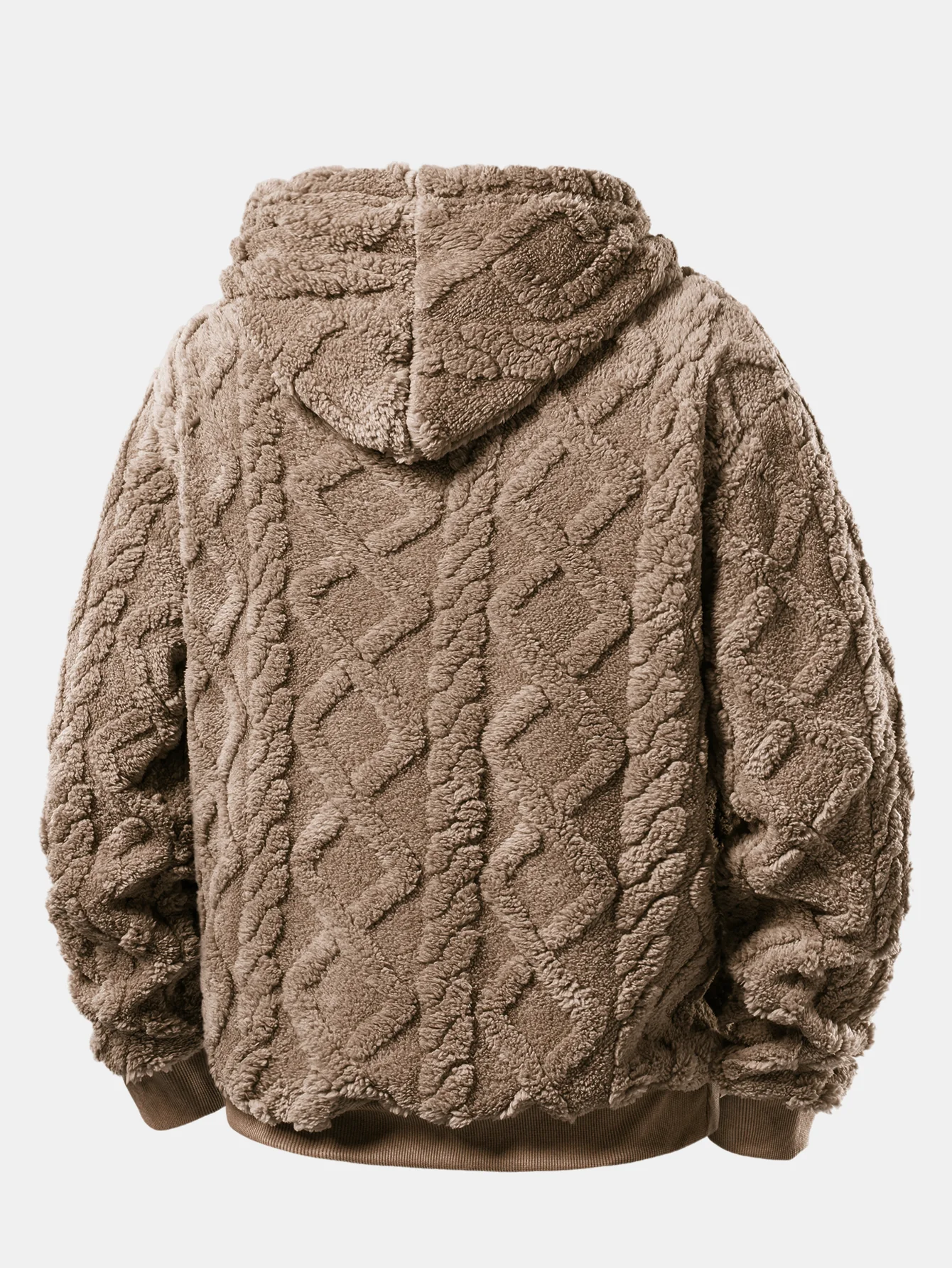 Relax Fit Geometric Jacquard Teddy Fleece Hoodie - Image 8