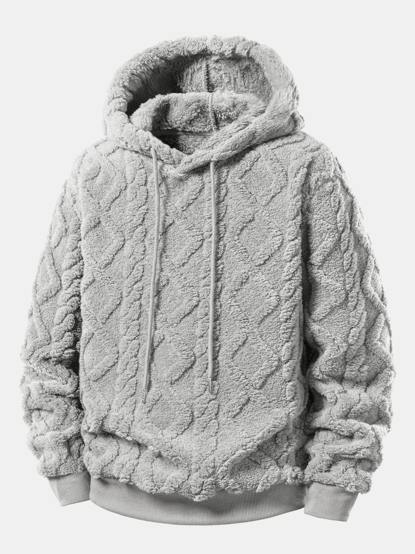 Relax Fit Geometric Jacquard Teddy Fleece Hoodie - Image 9