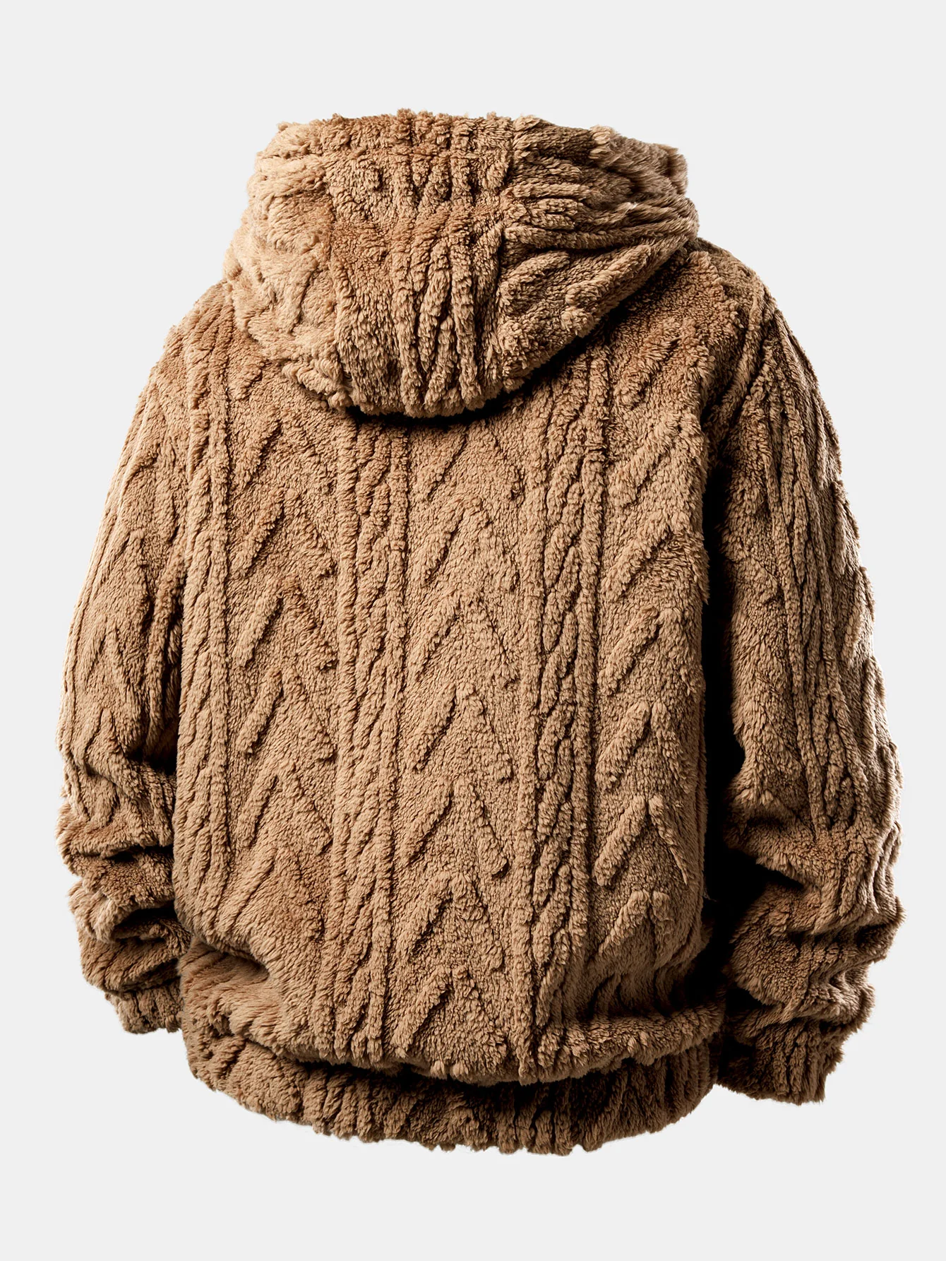 Geometric Jacquard Teddy Fleece Zip Up Hoodie - Image 2