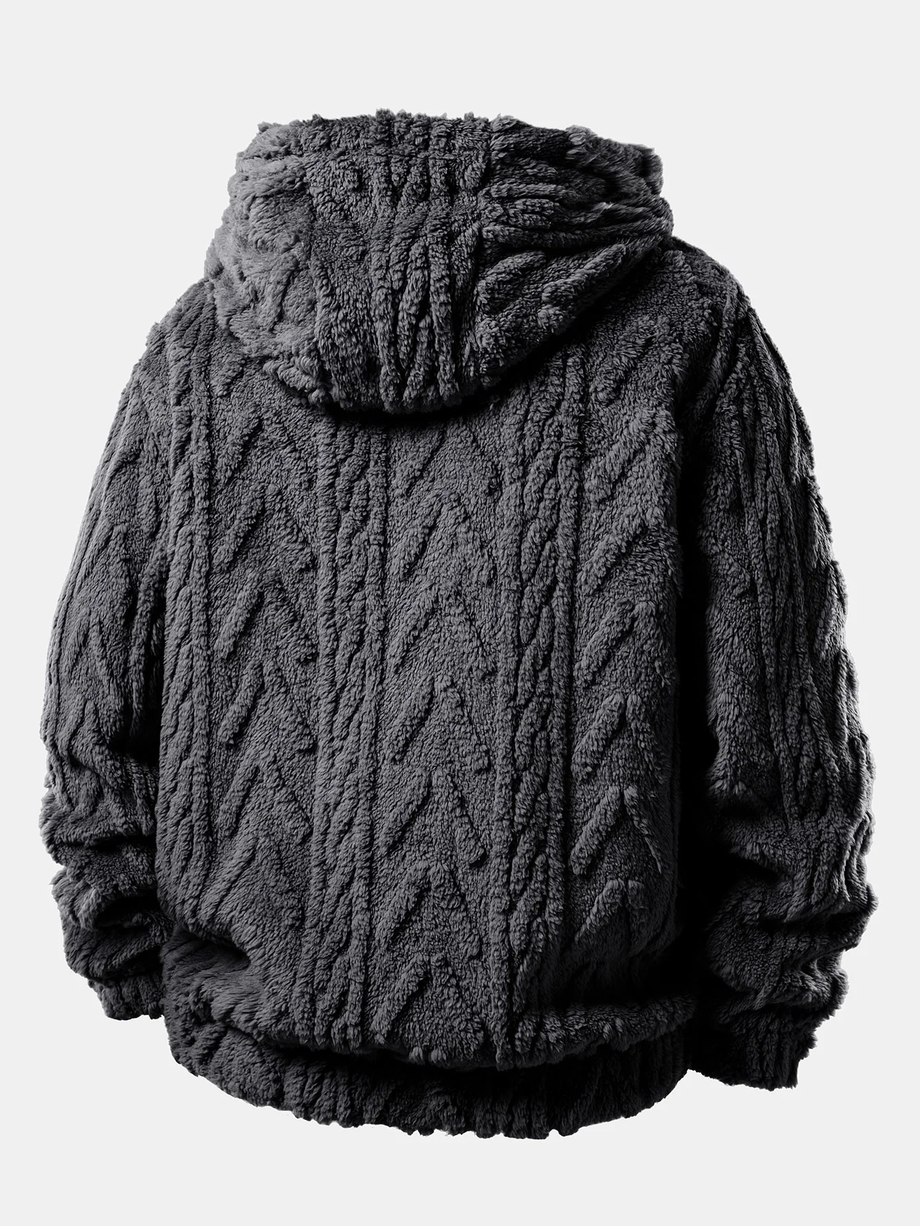 Geometric Jacquard Teddy Fleece Zip Up Hoodie - Image 4