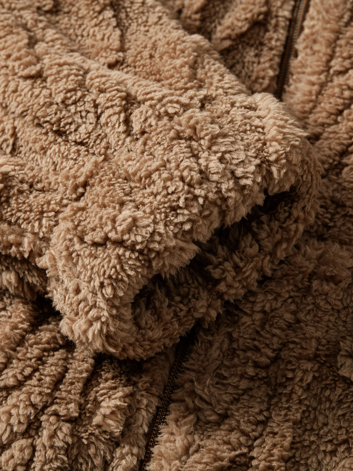 Geometric Jacquard Teddy Fleece Zip Up Hoodie - Image 7