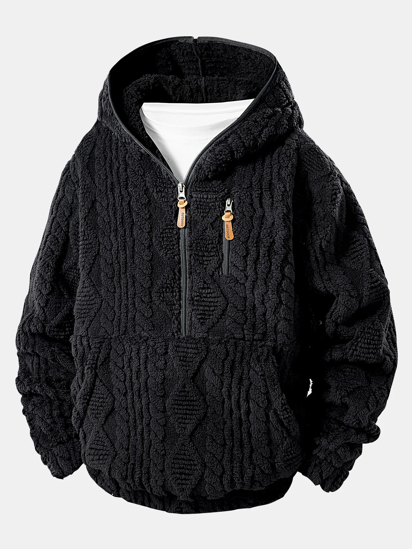Geometric Jacquard Teddy Half-Zip Hoodie - Image 3