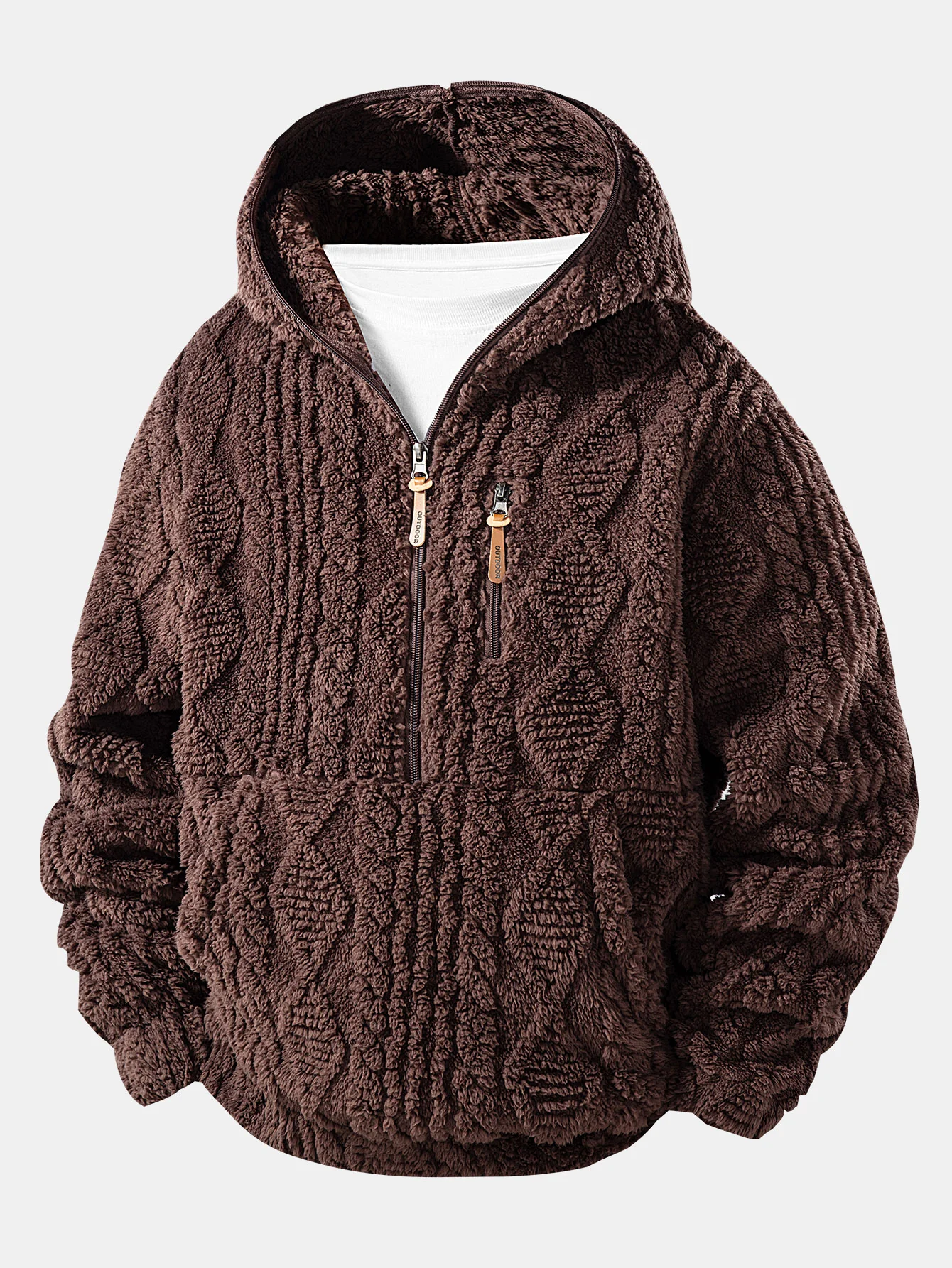 Geometric Jacquard Teddy Half-Zip Hoodie - Image 5