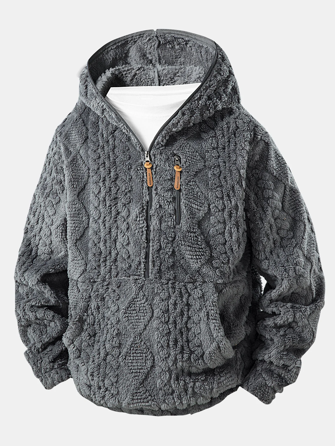 Geometric Jacquard Teddy Half-Zip Hoodie - Image 7