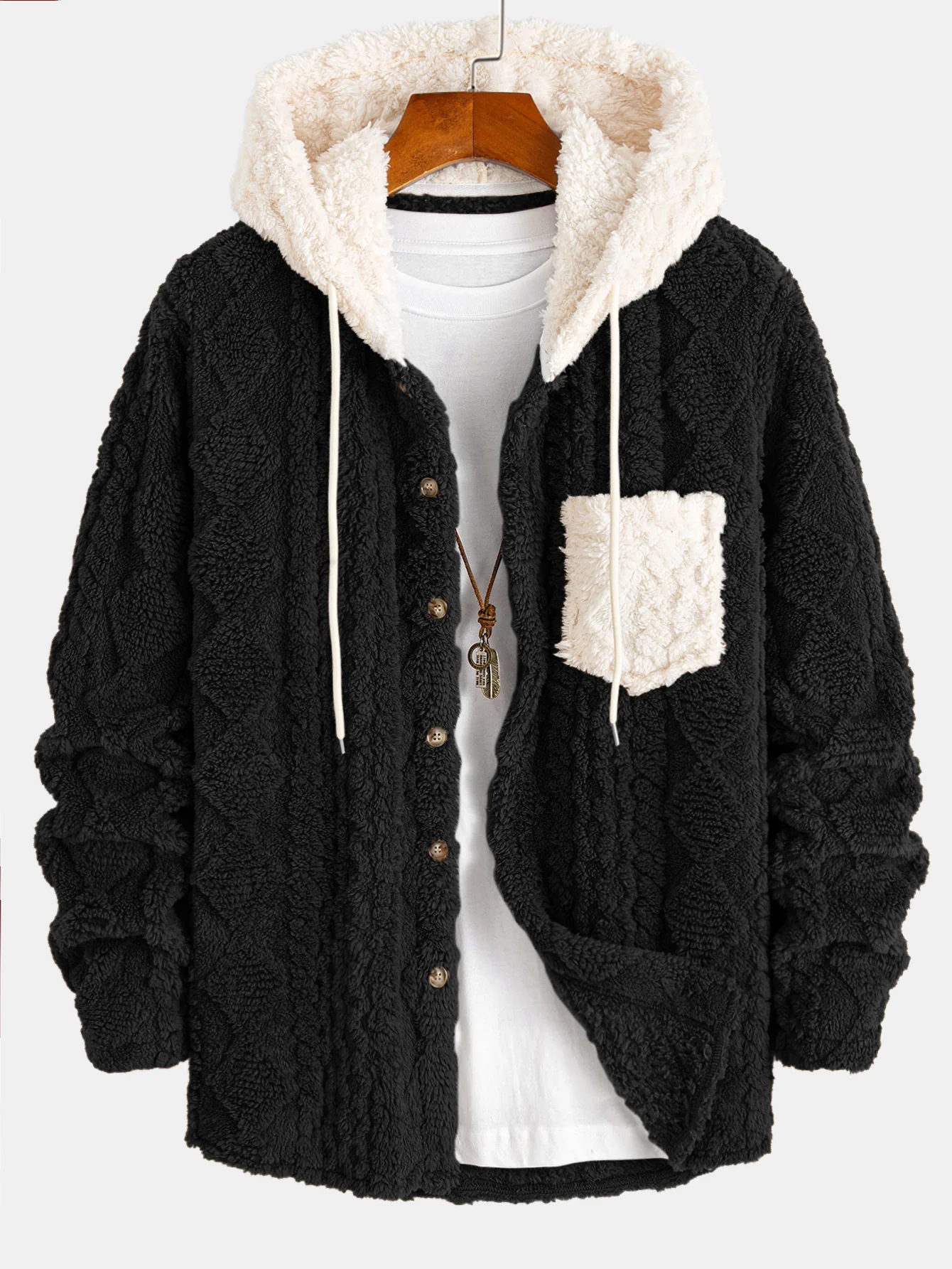 Geometric Jacquard Teddy Hooded Shirt - Image 3