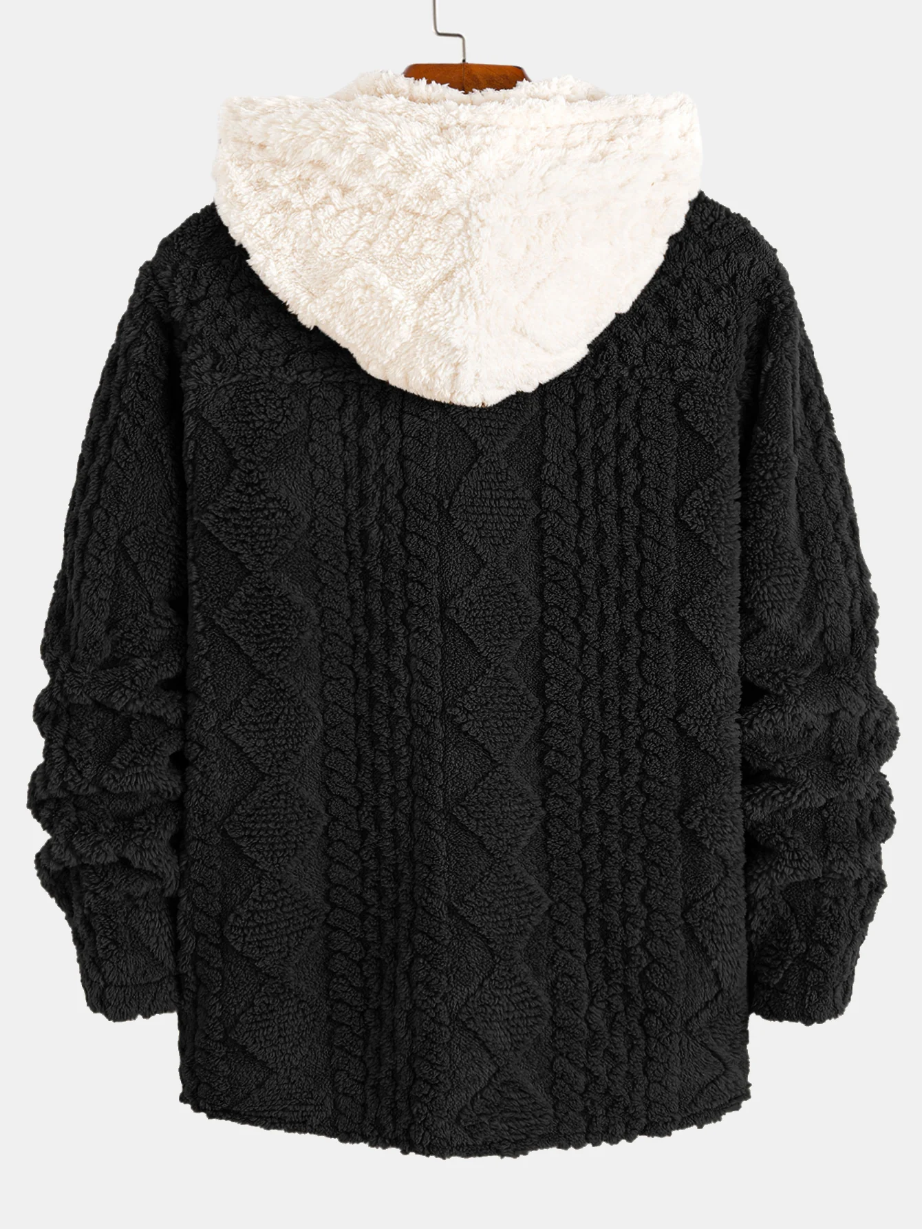 Geometric Jacquard Teddy Hooded Shirt - Image 4