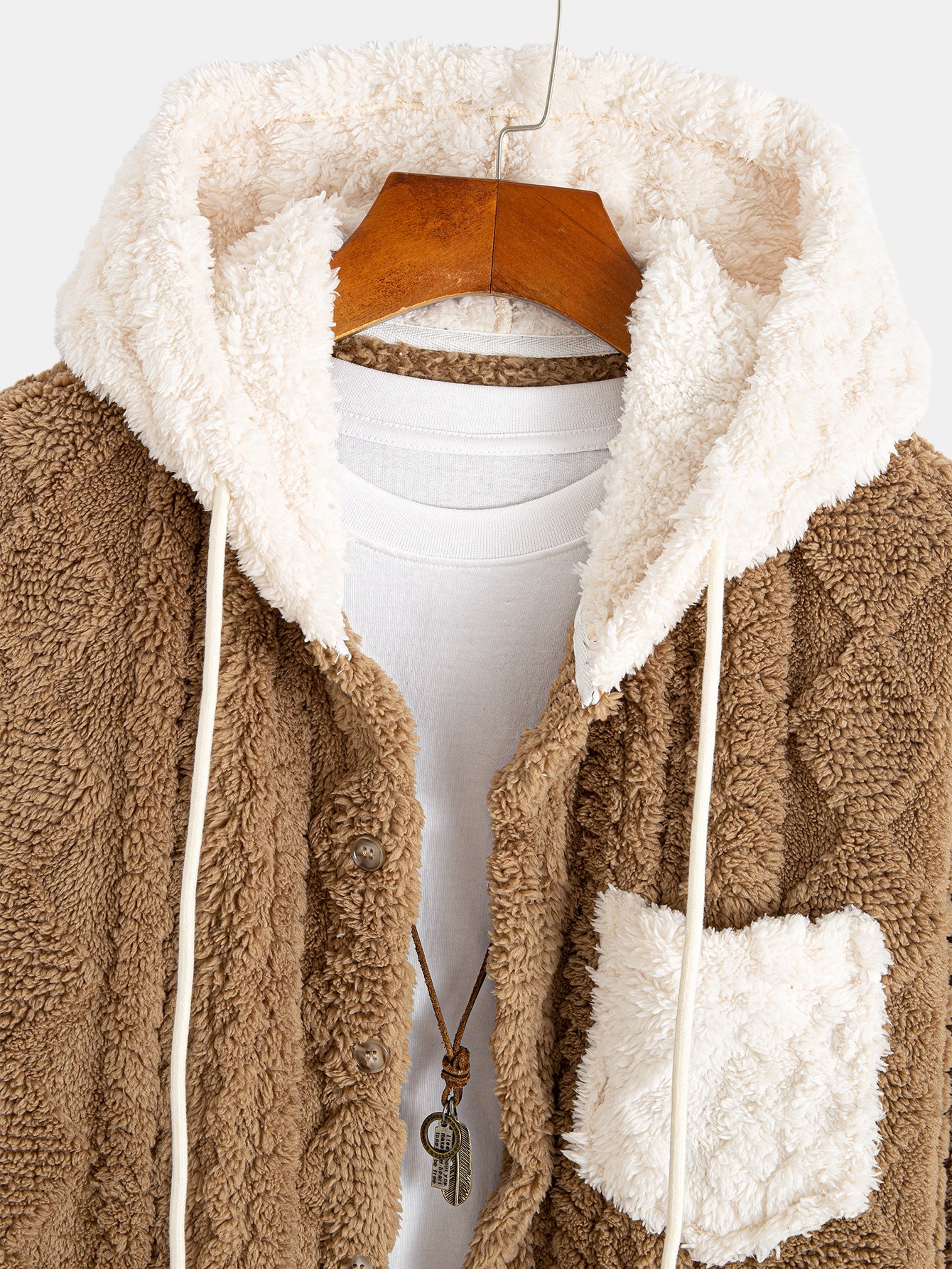 Geometric Jacquard Teddy Hooded Shirt - Image 5
