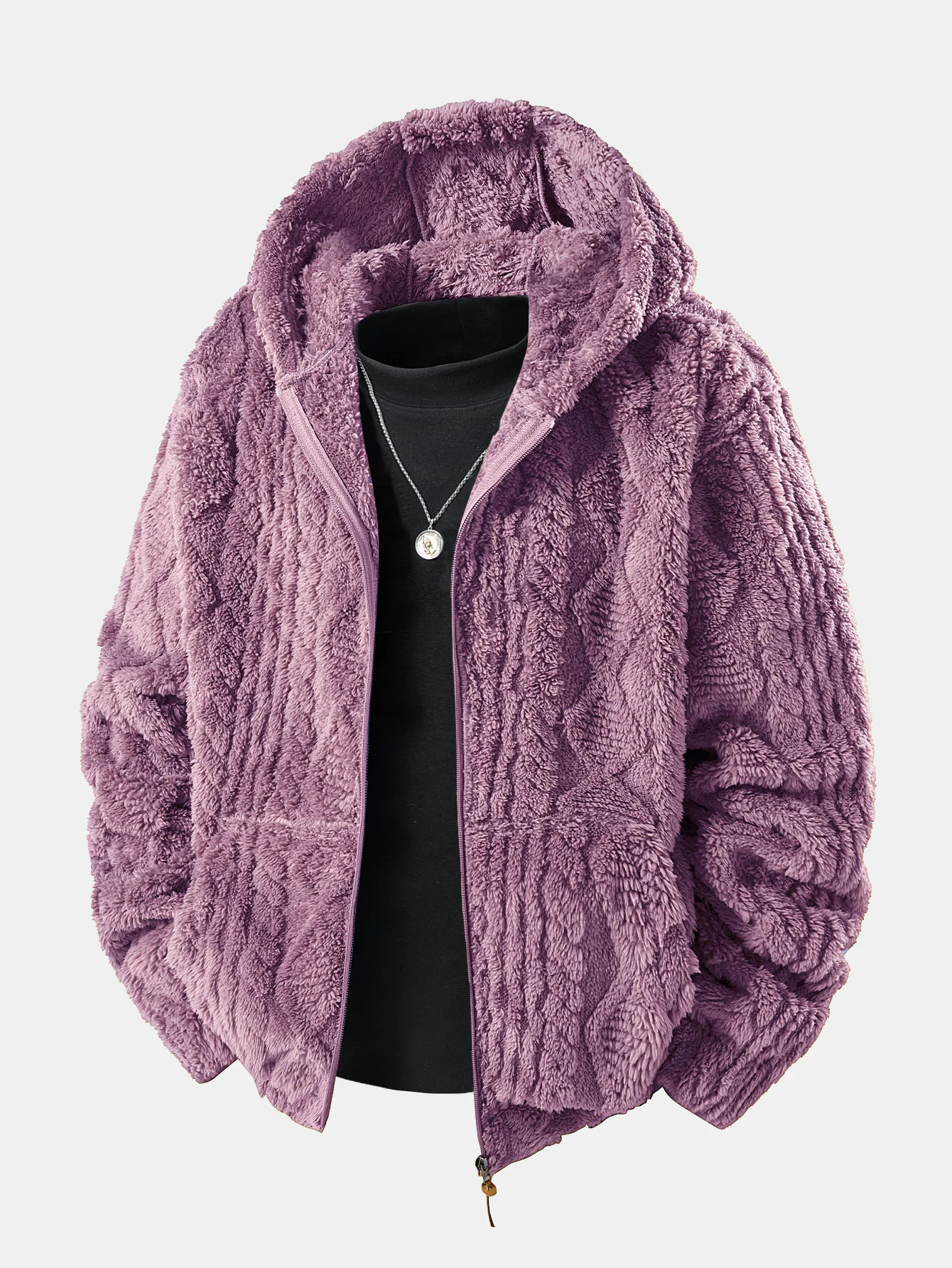 Geometric Jacquard Teddy Hoodie - Image 3