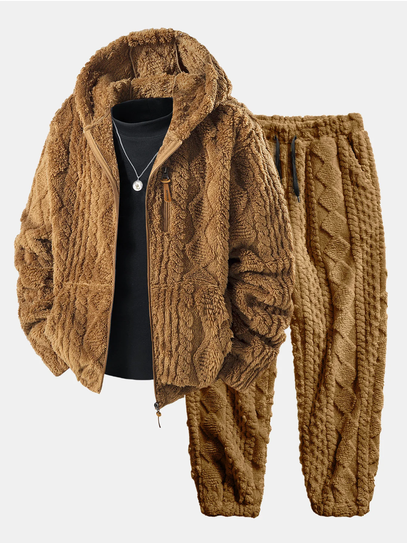 Geometric Jacquard Teddy Hoodie & Geometric Jacquard Pants