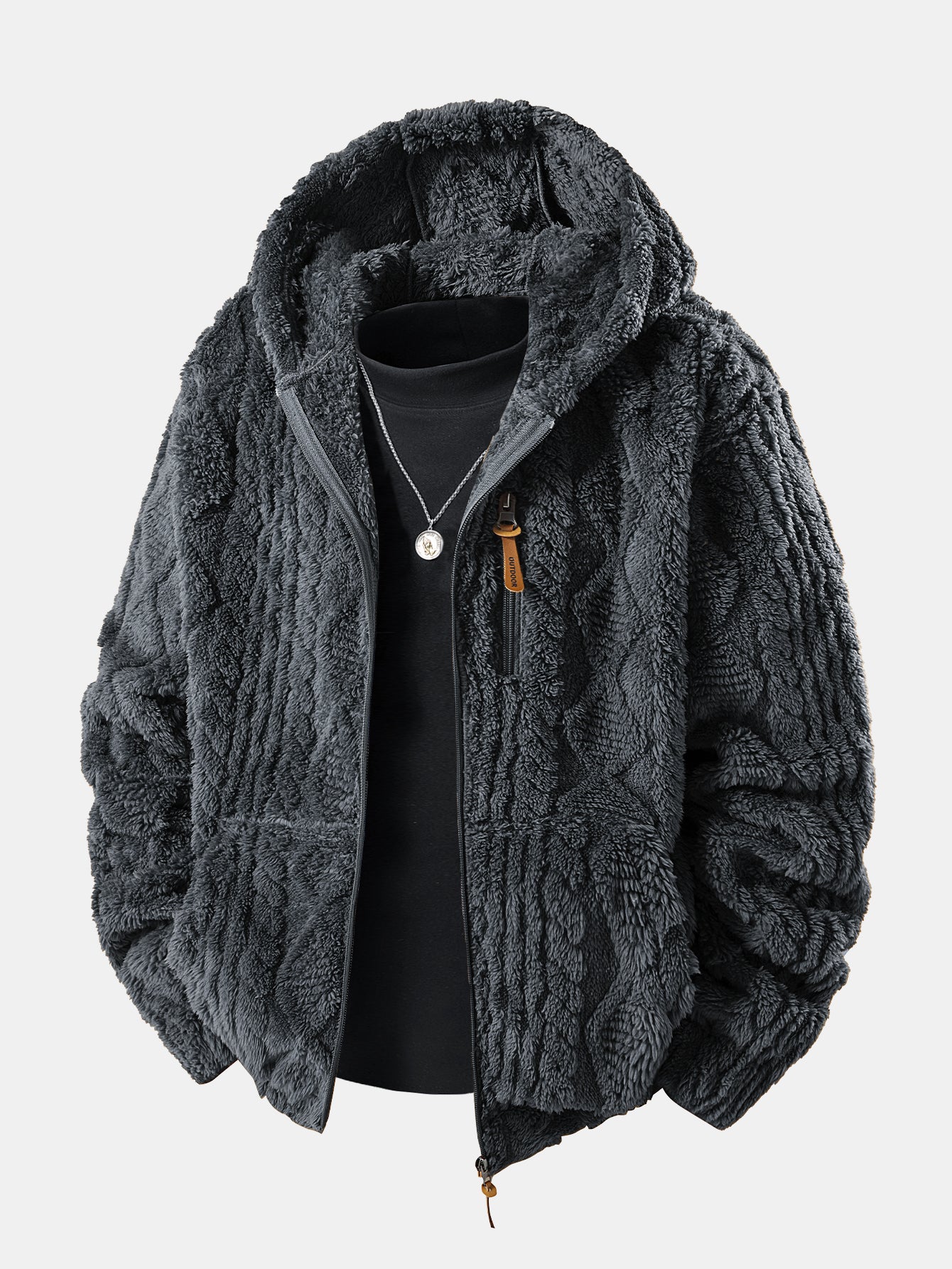 Geometrischer Jacquard Teddy Hoodie - Image 7