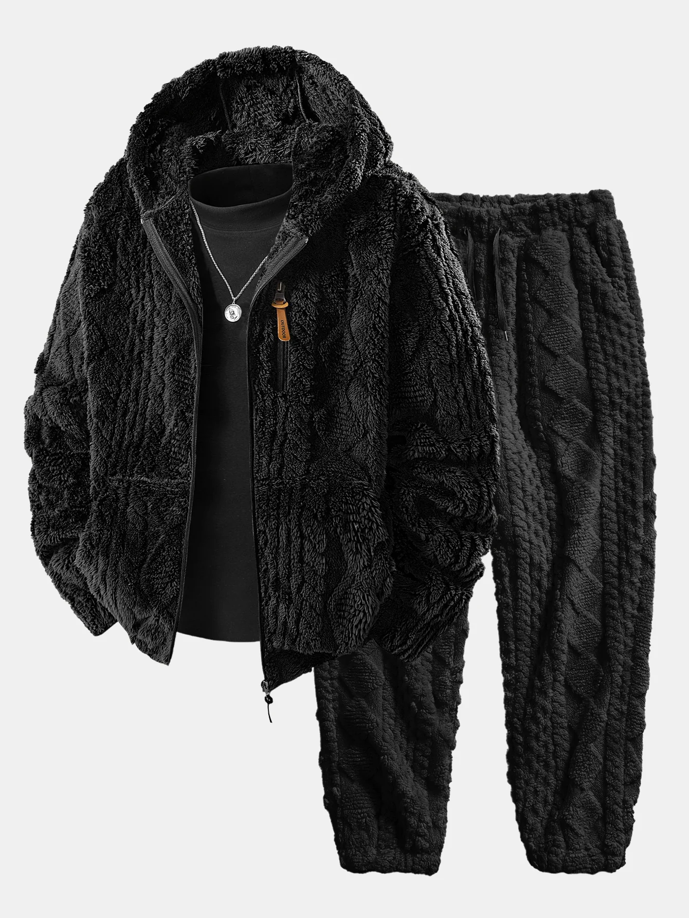 Geometric Jacquard Teddy Hoodie & Geometric Jacquard Pants - Image 2